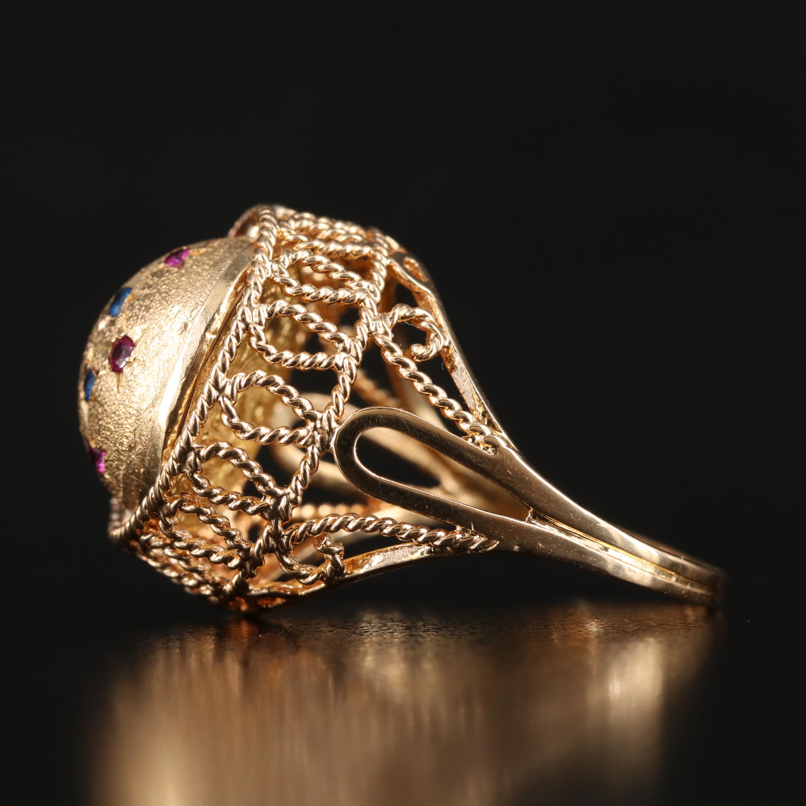 18K Ruby and Spinel Flip Ring with 1945 Mexican Dos Pesos Gold Coin