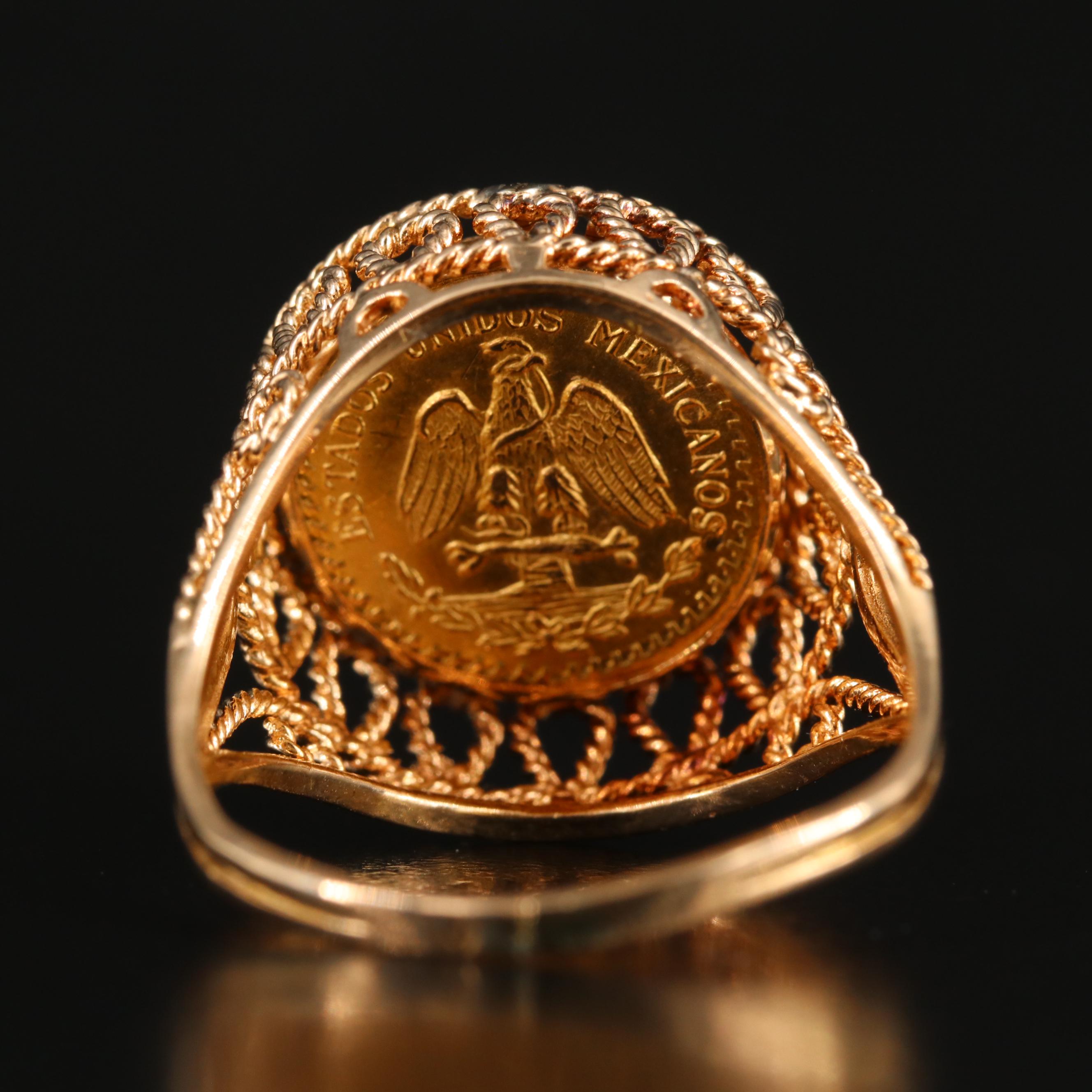 18K Ruby and Spinel Flip Ring with 1945 Mexican Dos Pesos Gold Coin