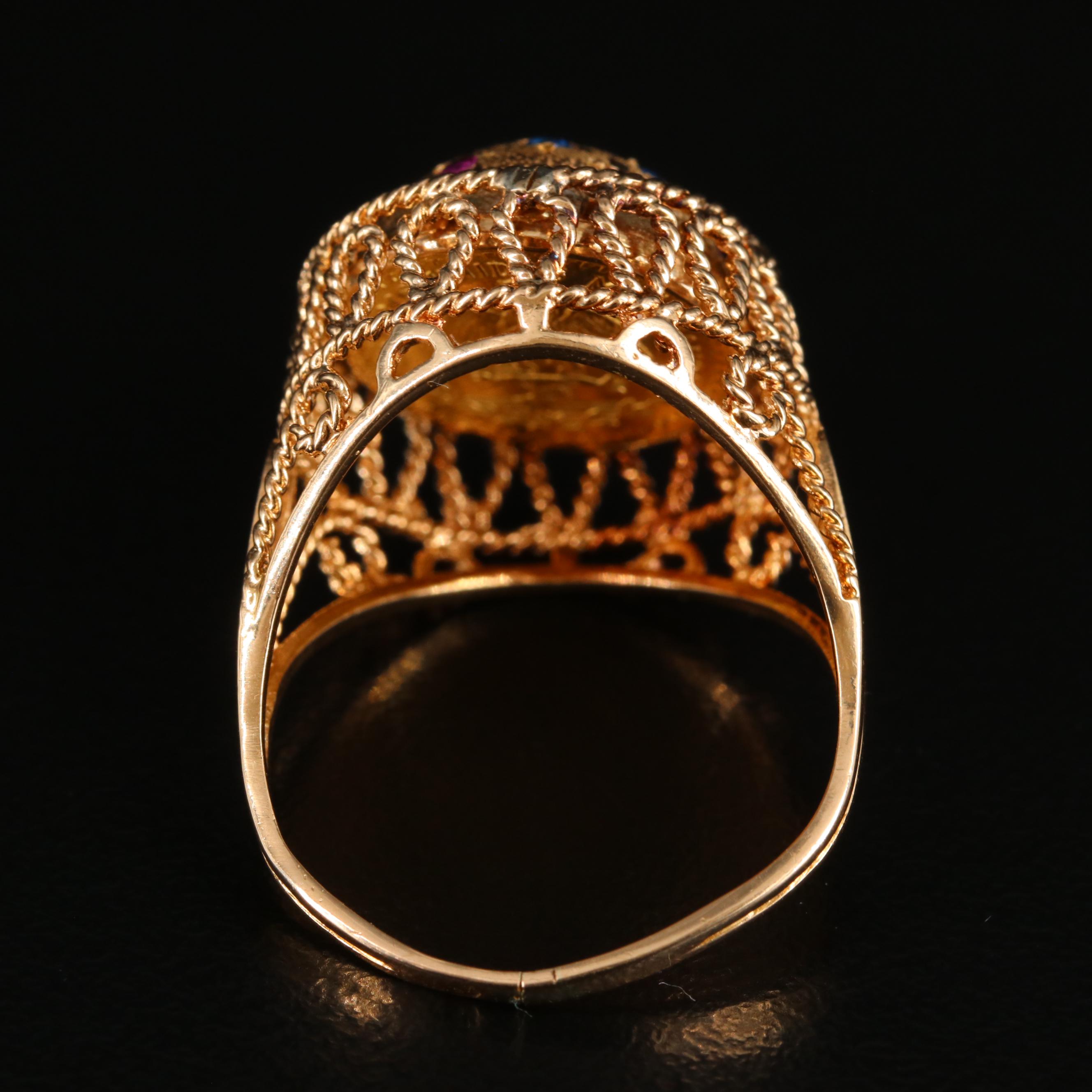 18K Ruby and Spinel Flip Ring with 1945 Mexican Dos Pesos Gold Coin
