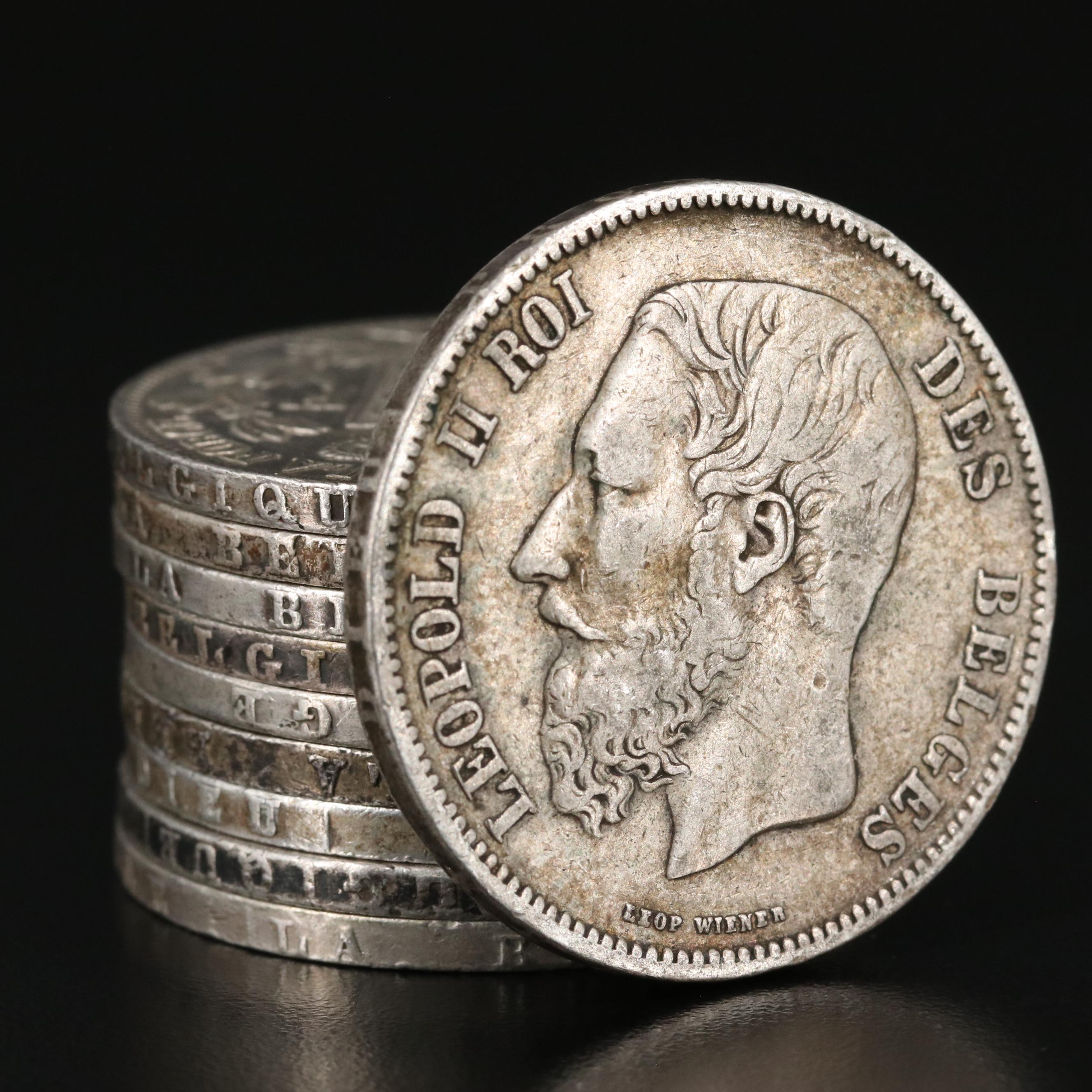 Ten 1869 Belgium 5-Francs Silver Coins