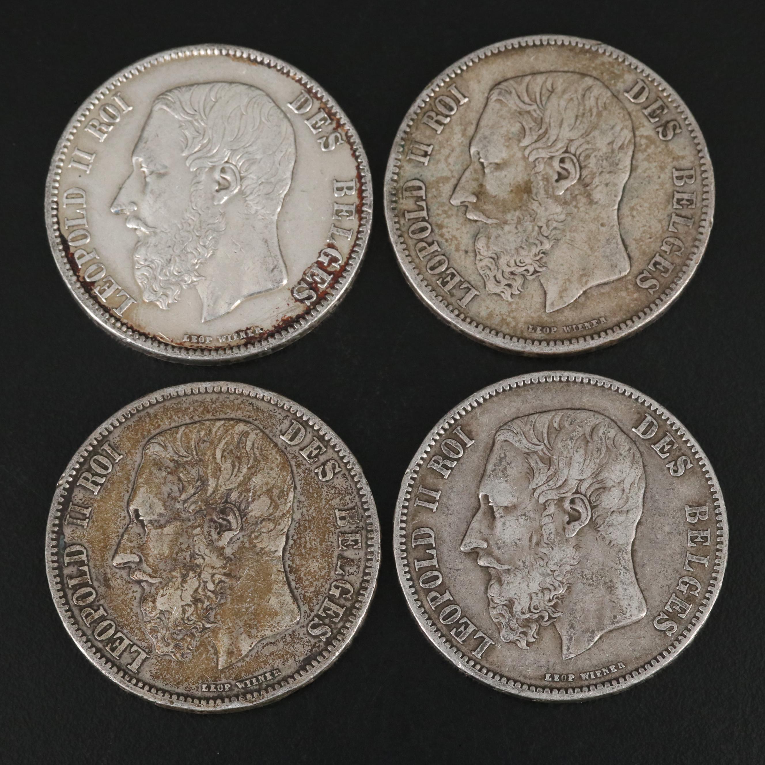 Ten 1869 Belgium 5-Francs Silver Coins