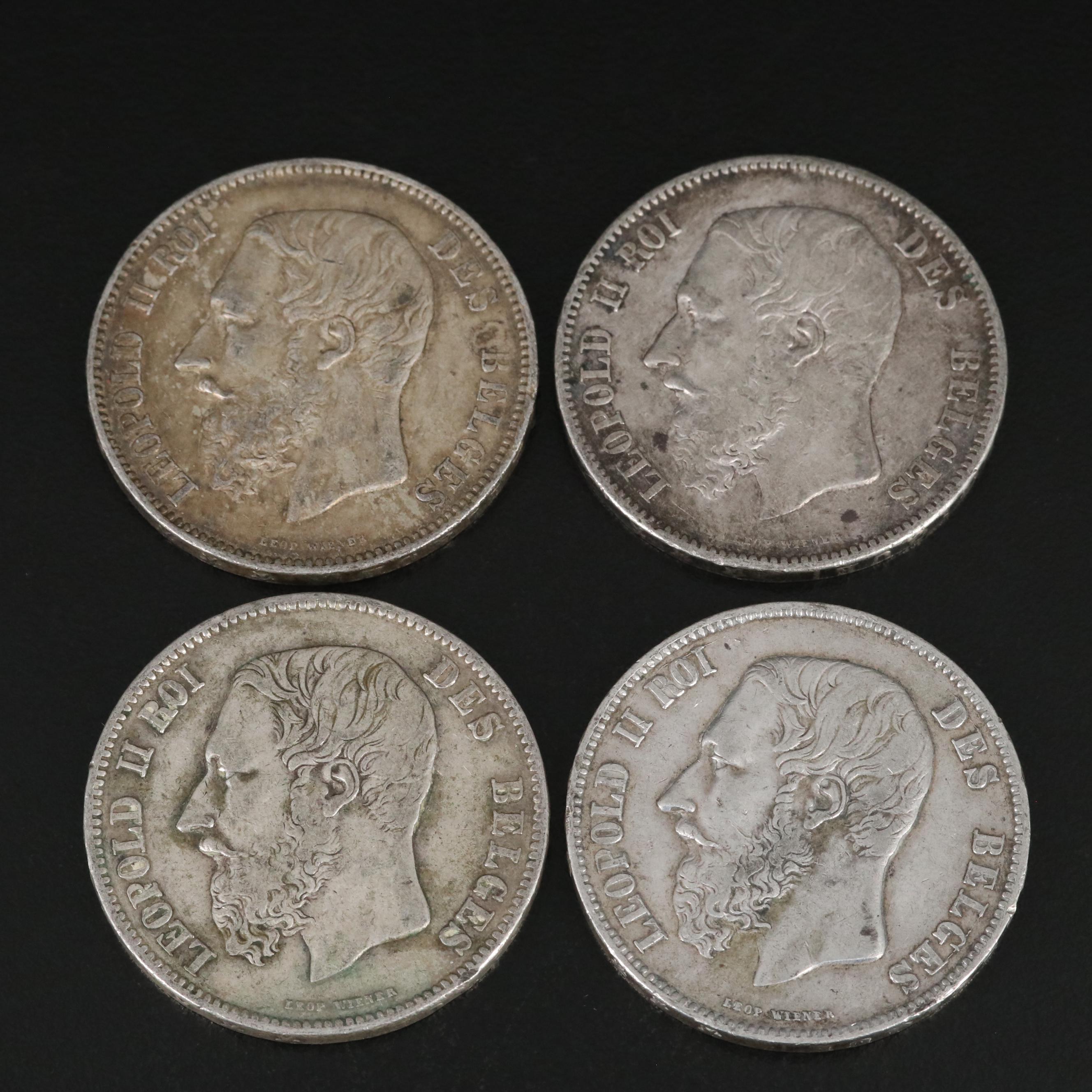 Ten 1869 Belgium 5-Francs Silver Coins