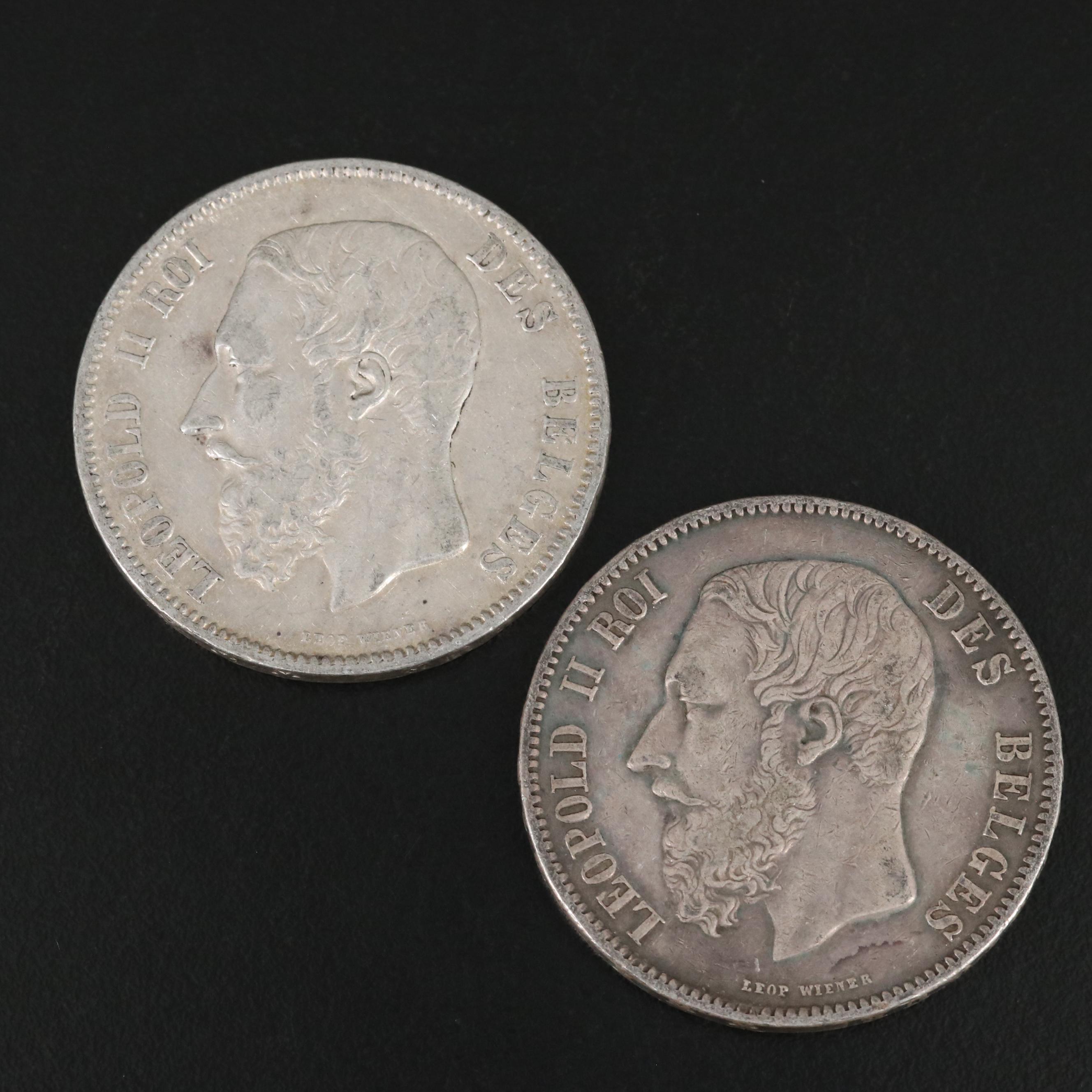 Ten 1869 Belgium 5-Francs Silver Coins