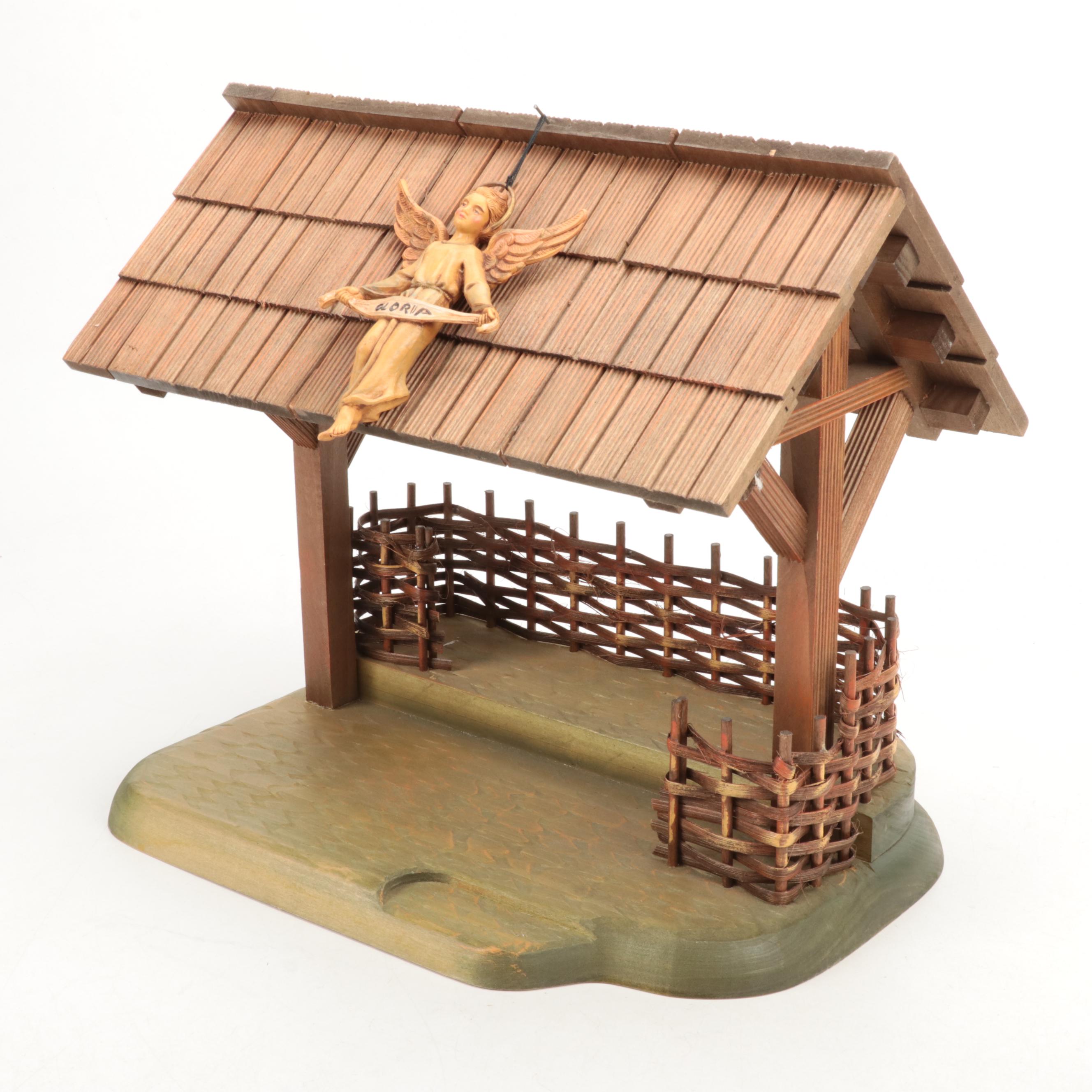 ANRI "The Vatican Library Collection" Carved Wood Nativity Figurines and Stable