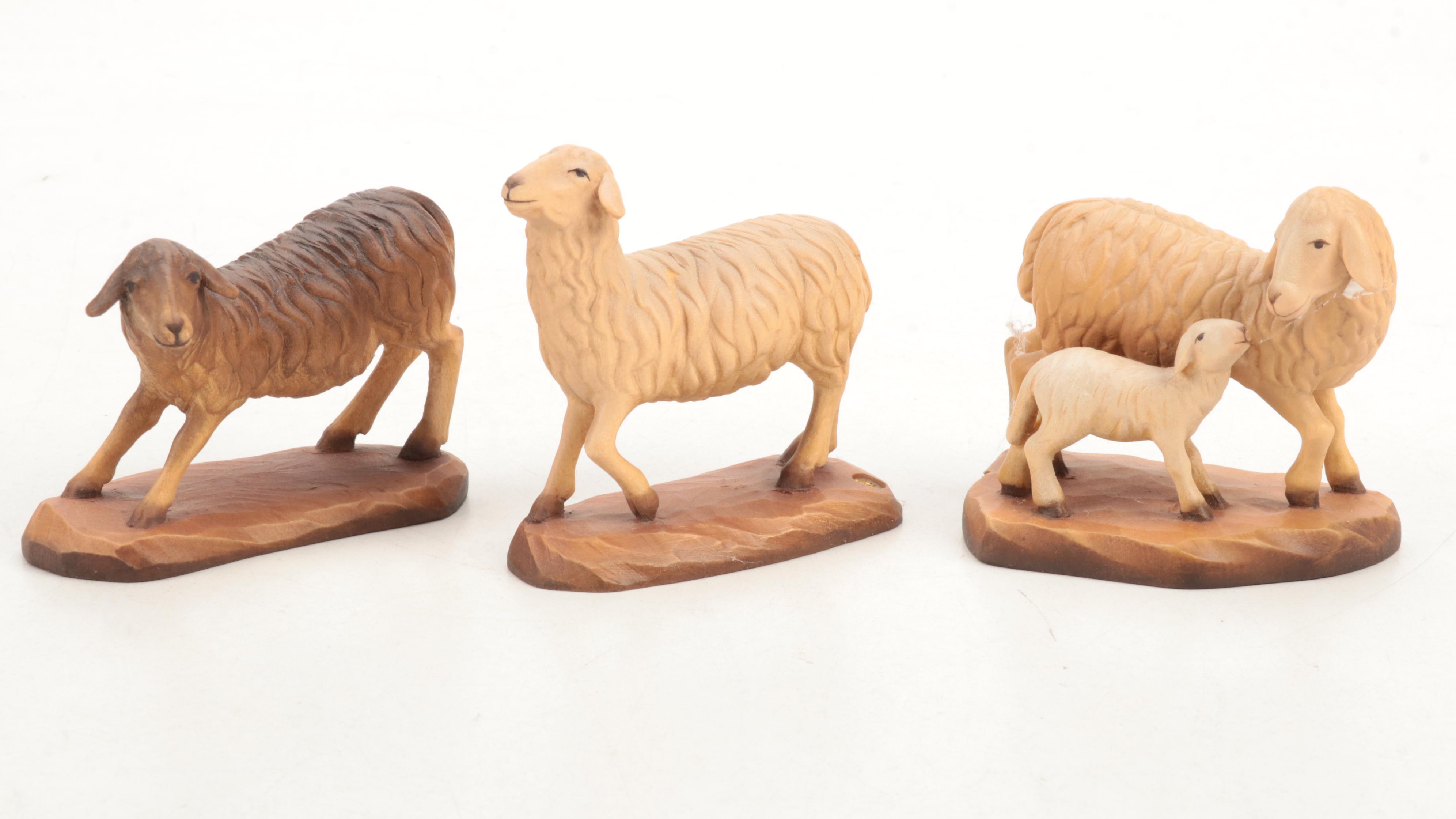 ANRI "The Vatican Library Collection" Carved Wood Nativity Figurines and Stable