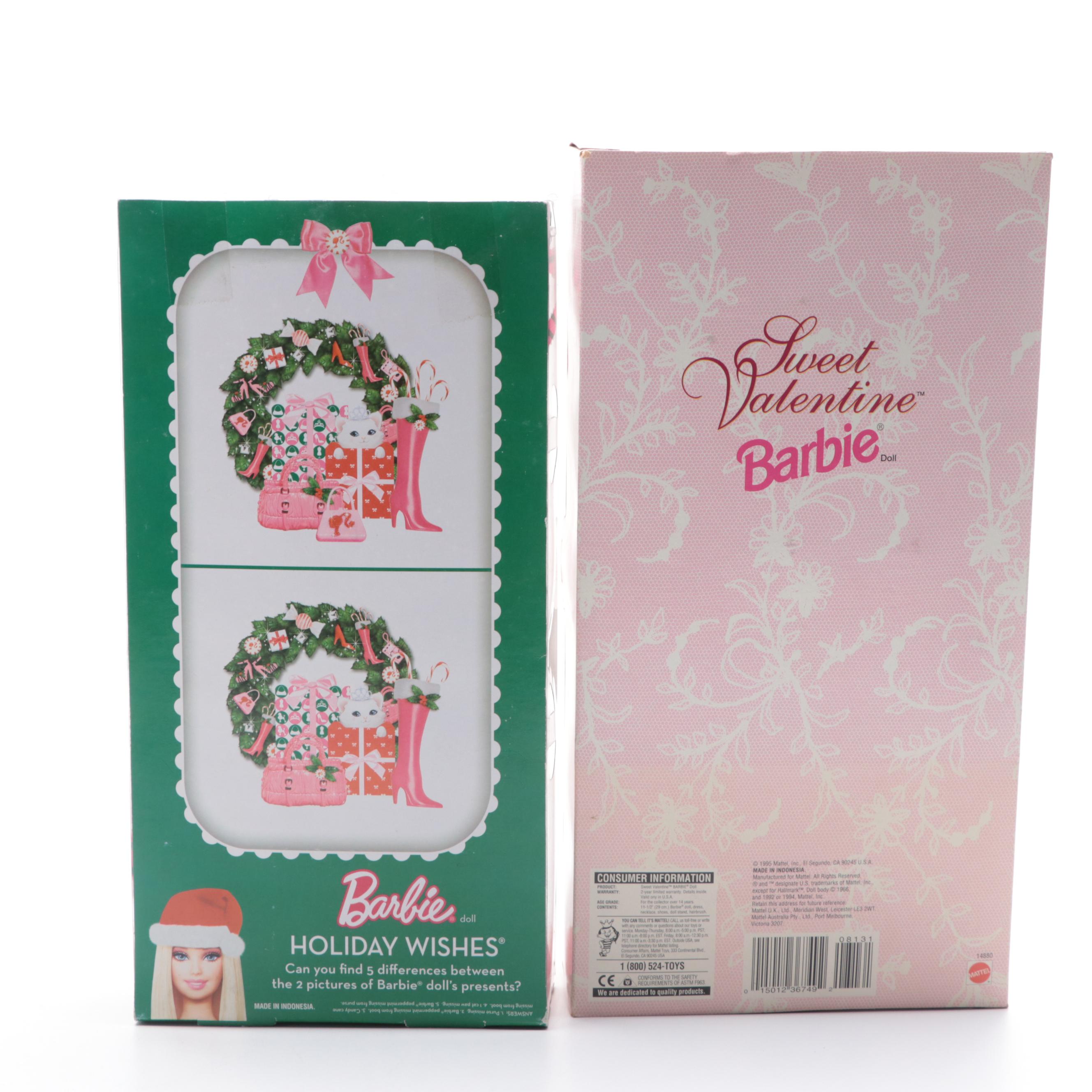 Mattel "Holiday Wishes" and "Sweet Valentine" Barbie Dolls