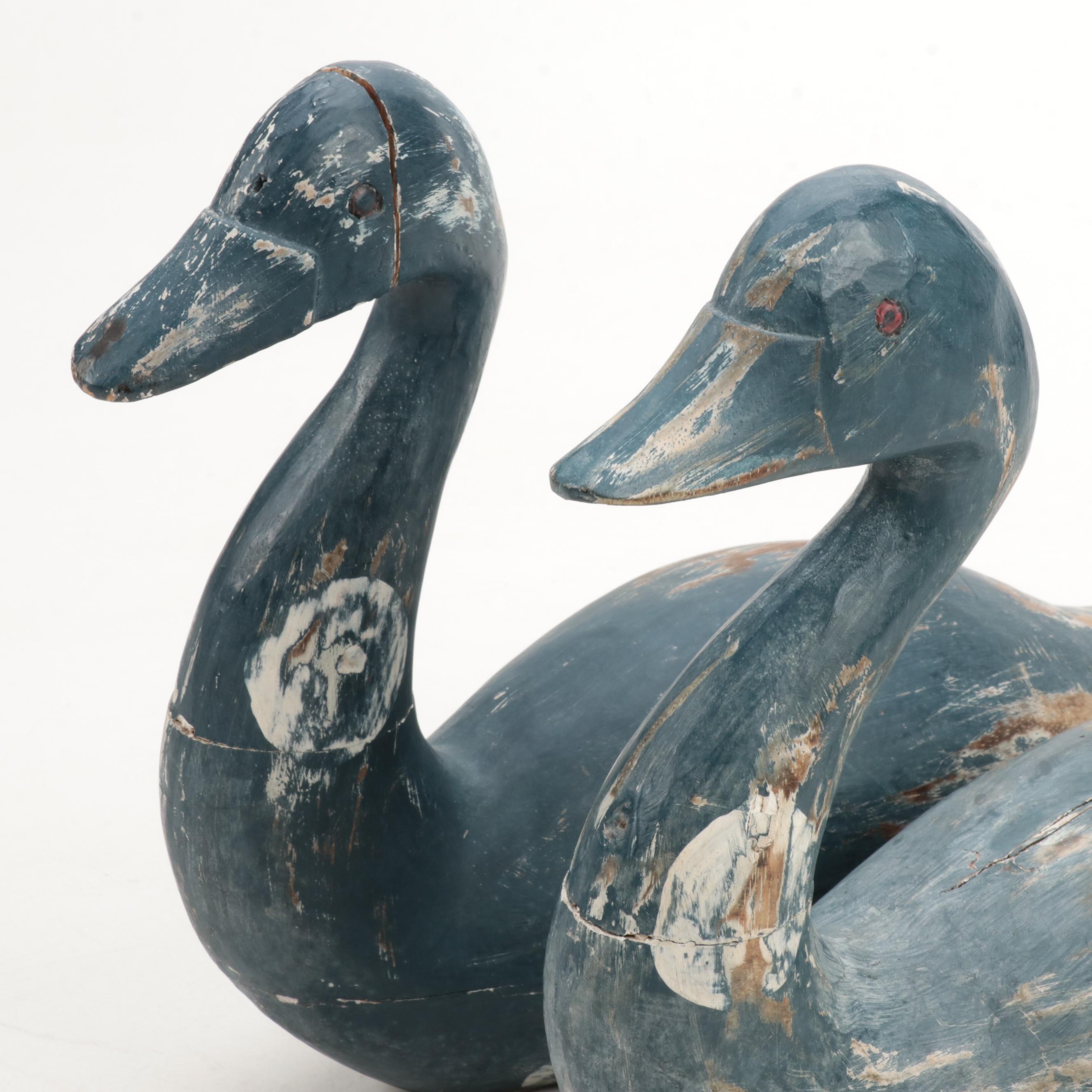 Pair of Carved and Painted Wooden Goose Decoys | EBTH