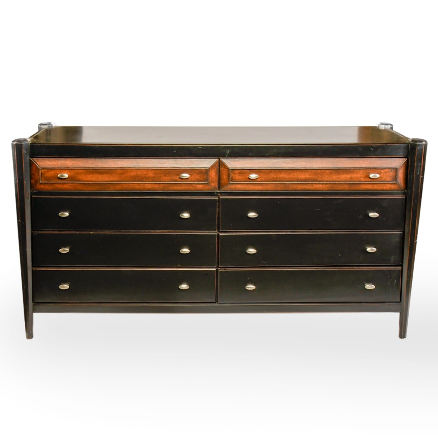 Mid Century Modern Style Parcel-Ebonized Wood Eight-Drawer Dresser