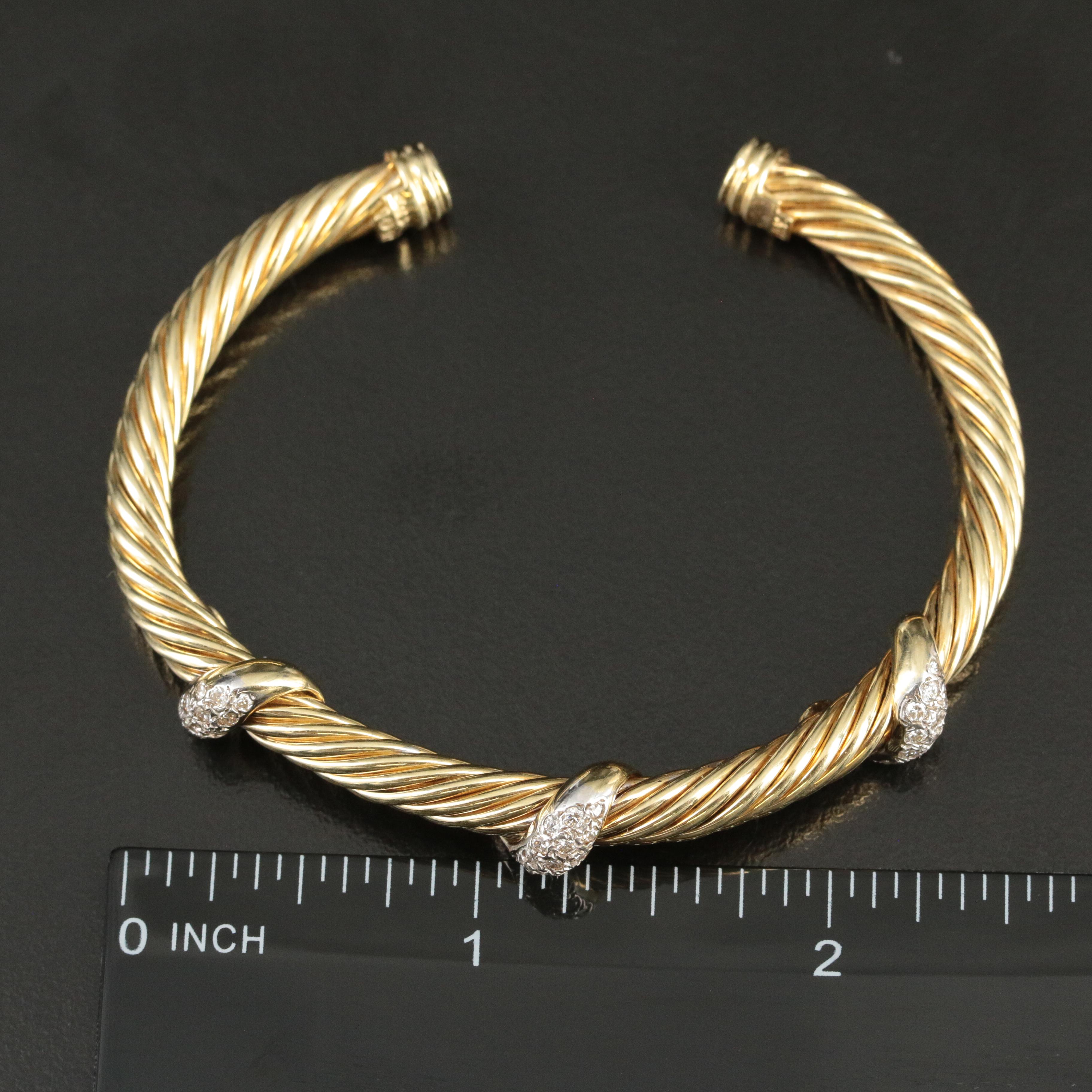 David Yurman 14K 0.68 CTW Diamond Triple Station Cable Cuff