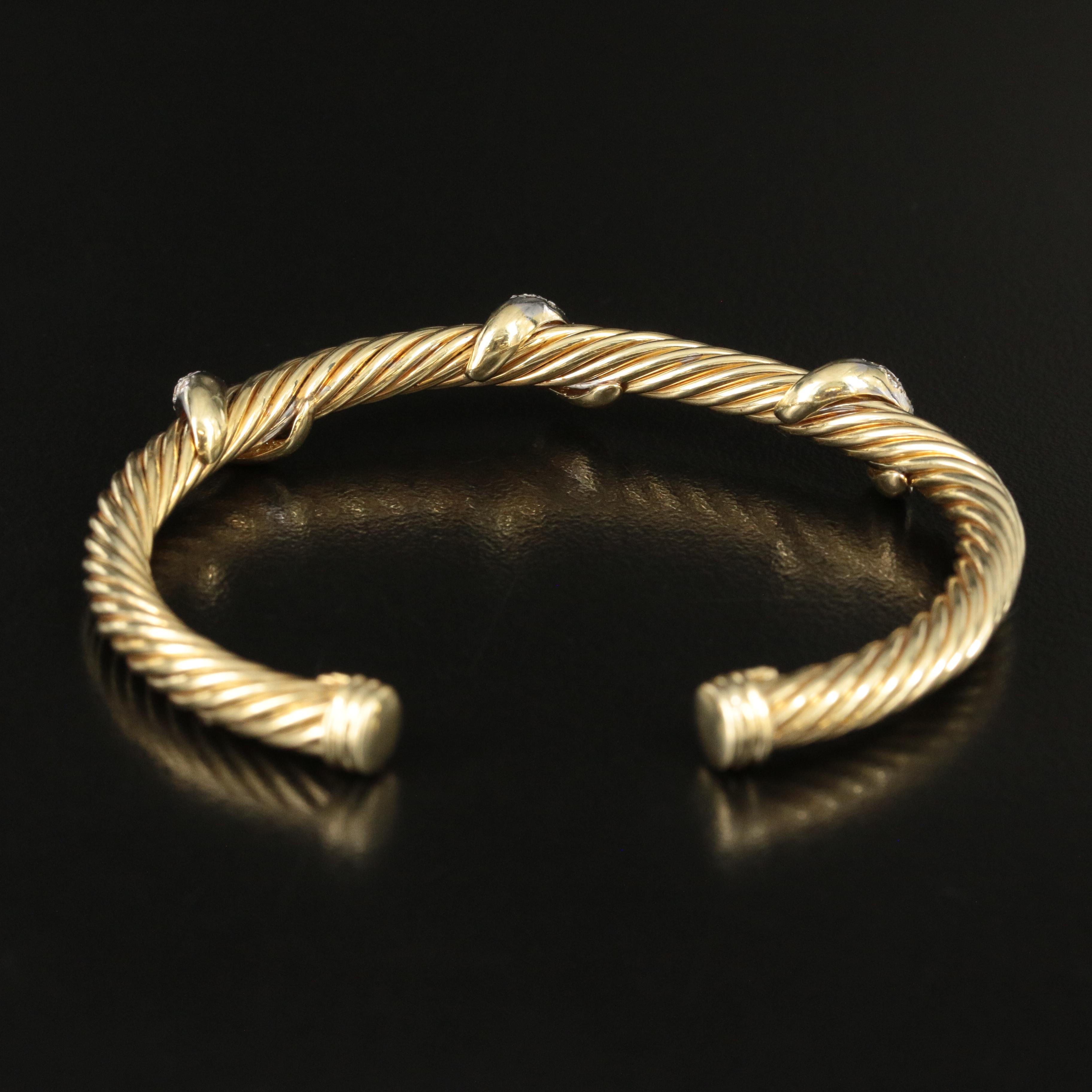 David Yurman 14K 0.68 CTW Diamond Triple Station Cable Cuff