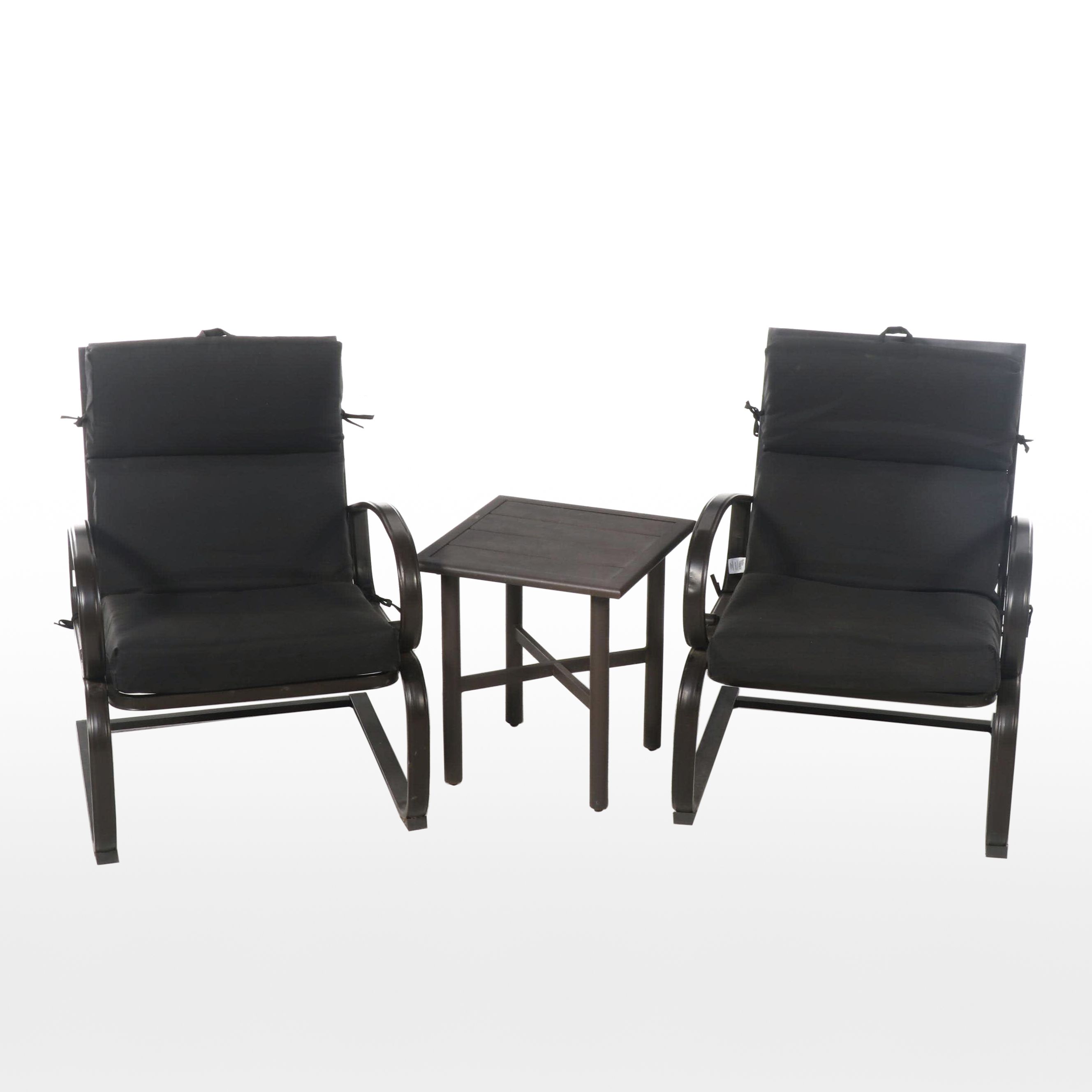 1/3 Pair of Powder-Coated Metal Patio Rocking Lounge Chairs with Side Table