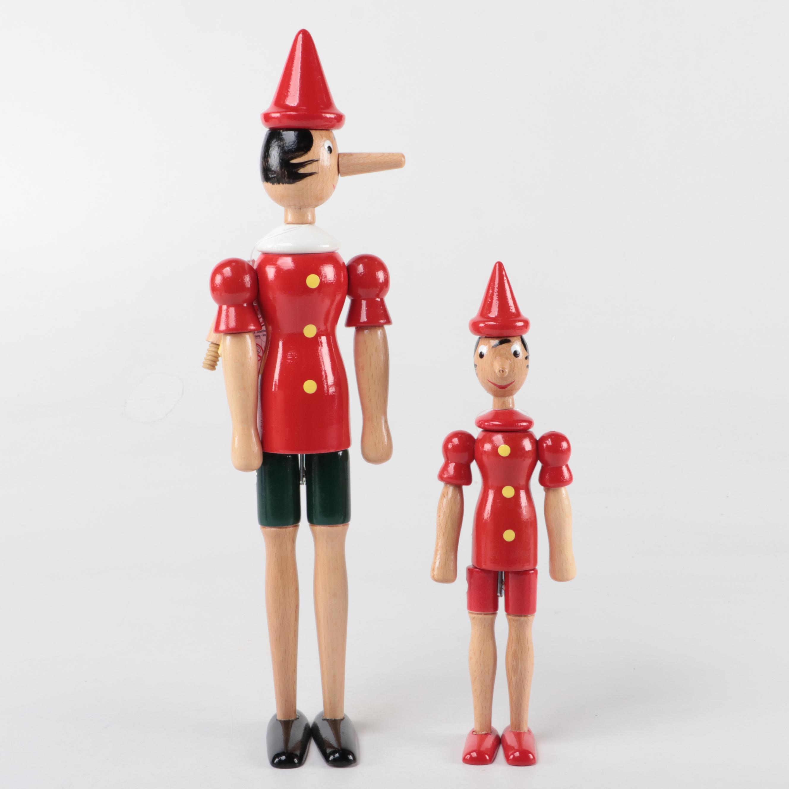 Steinbach Folk Art Wood Nutcracker with Rainoldi Wood Pinocchio Figurines