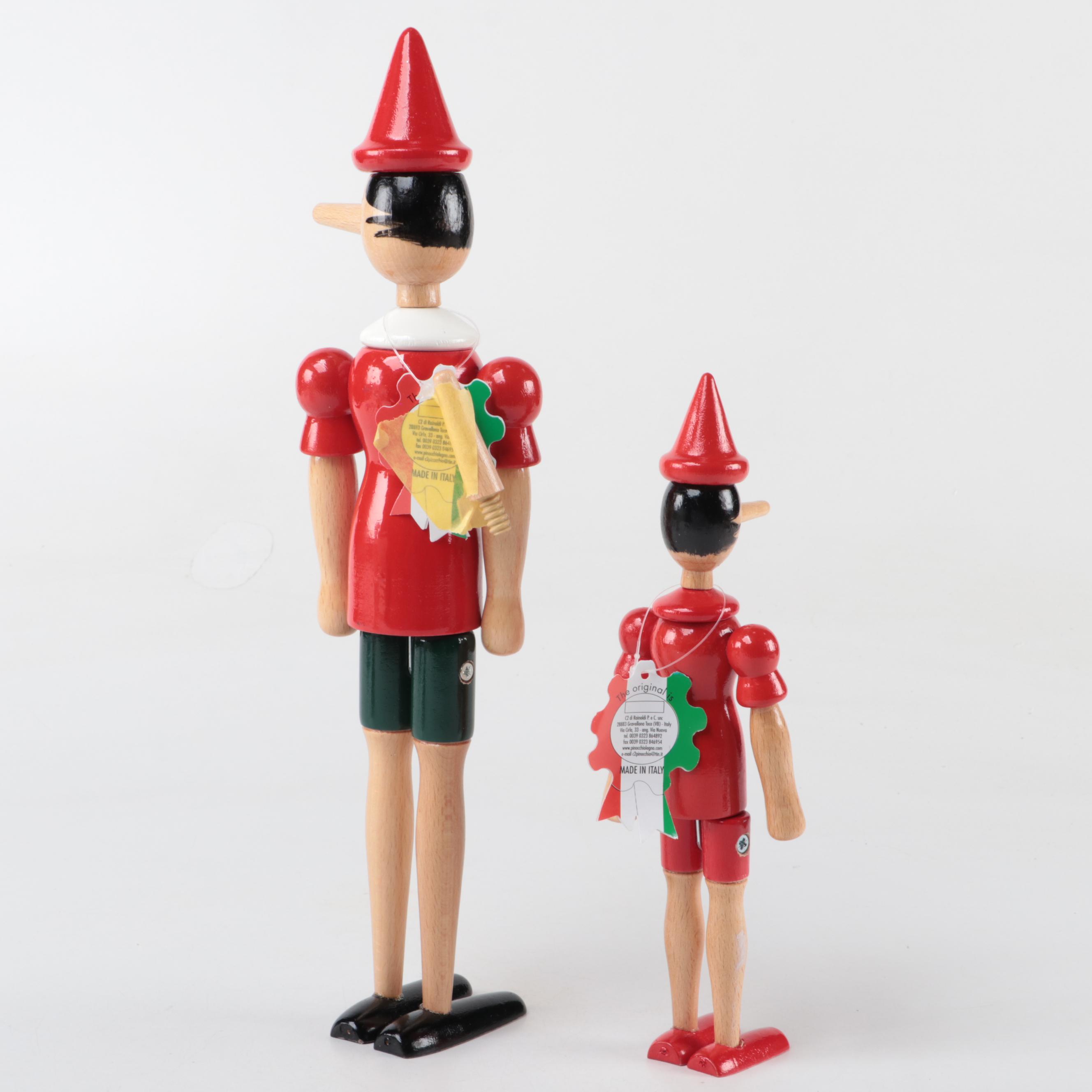 Steinbach Folk Art Wood Nutcracker with Rainoldi Wood Pinocchio Figurines