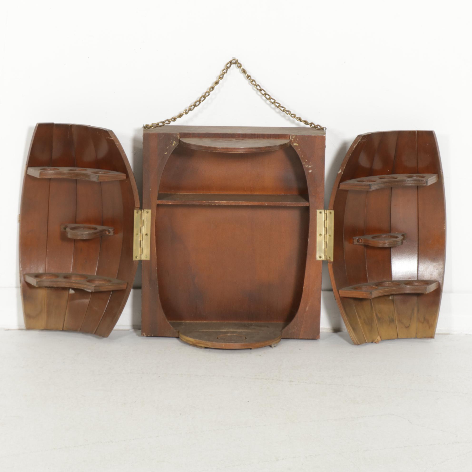 Keg-Shaped Wood Hanging Bar Cabinet, Late 20th Century
