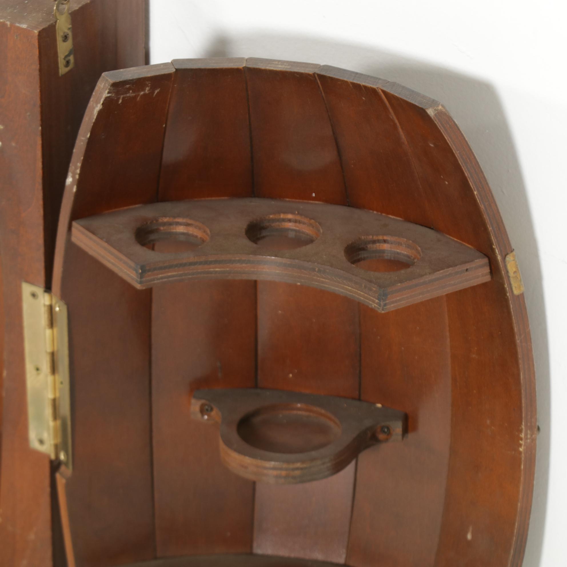 Keg-Shaped Wood Hanging Bar Cabinet, Late 20th Century