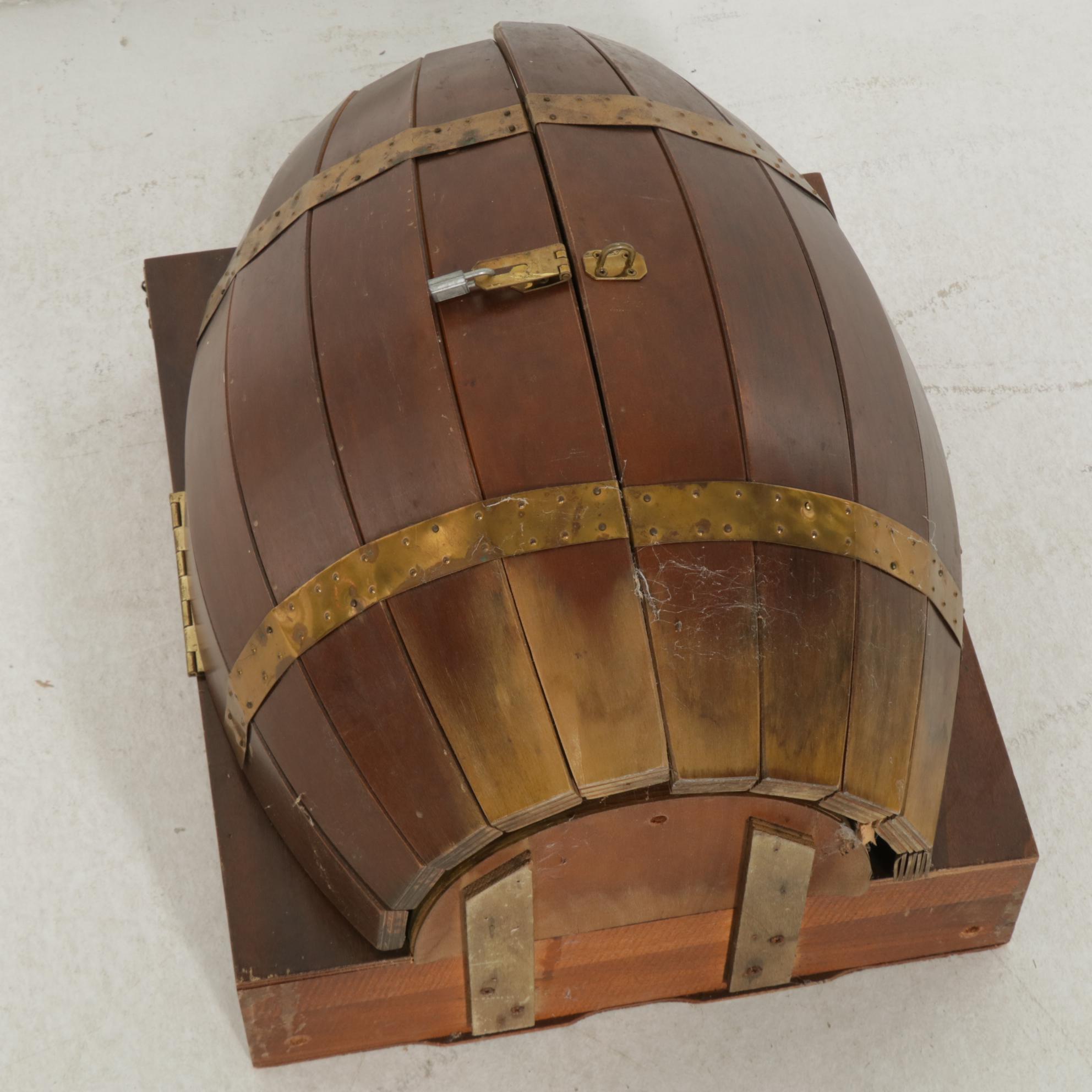 Keg-Shaped Wood Hanging Bar Cabinet, Late 20th Century