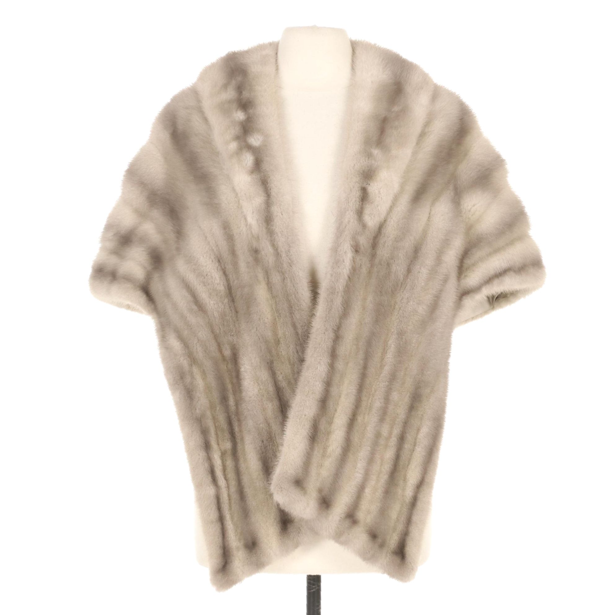 Silver Mink Fur Stole with Interior Pockets