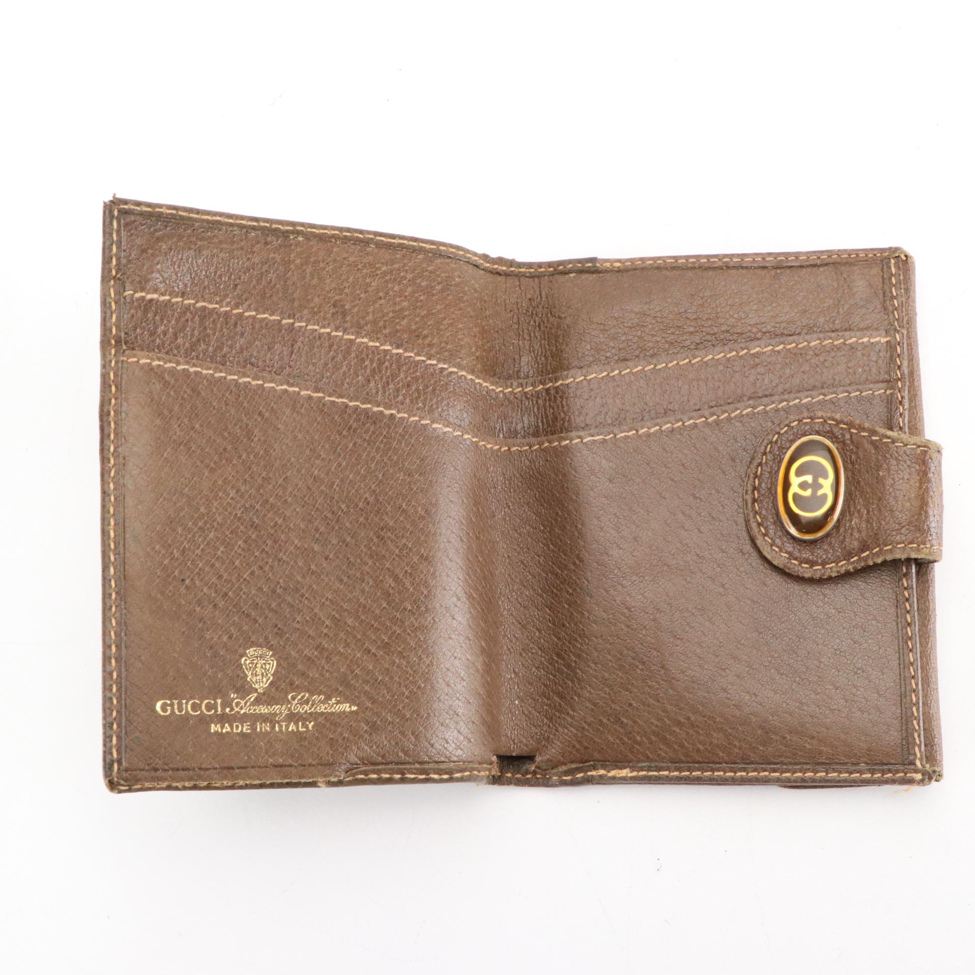 Gucci Accessory Collection Bifold Wallet in GG Supreme Canvas and Brown Leather