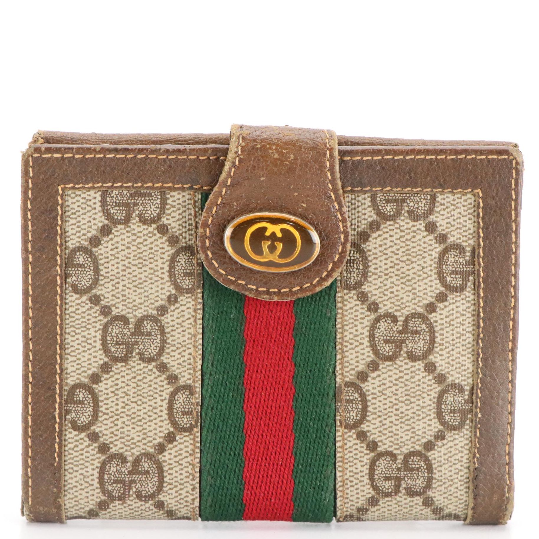 Gucci Accessory Collection Bifold Wallet in GG Supreme Canvas and Brown Leather