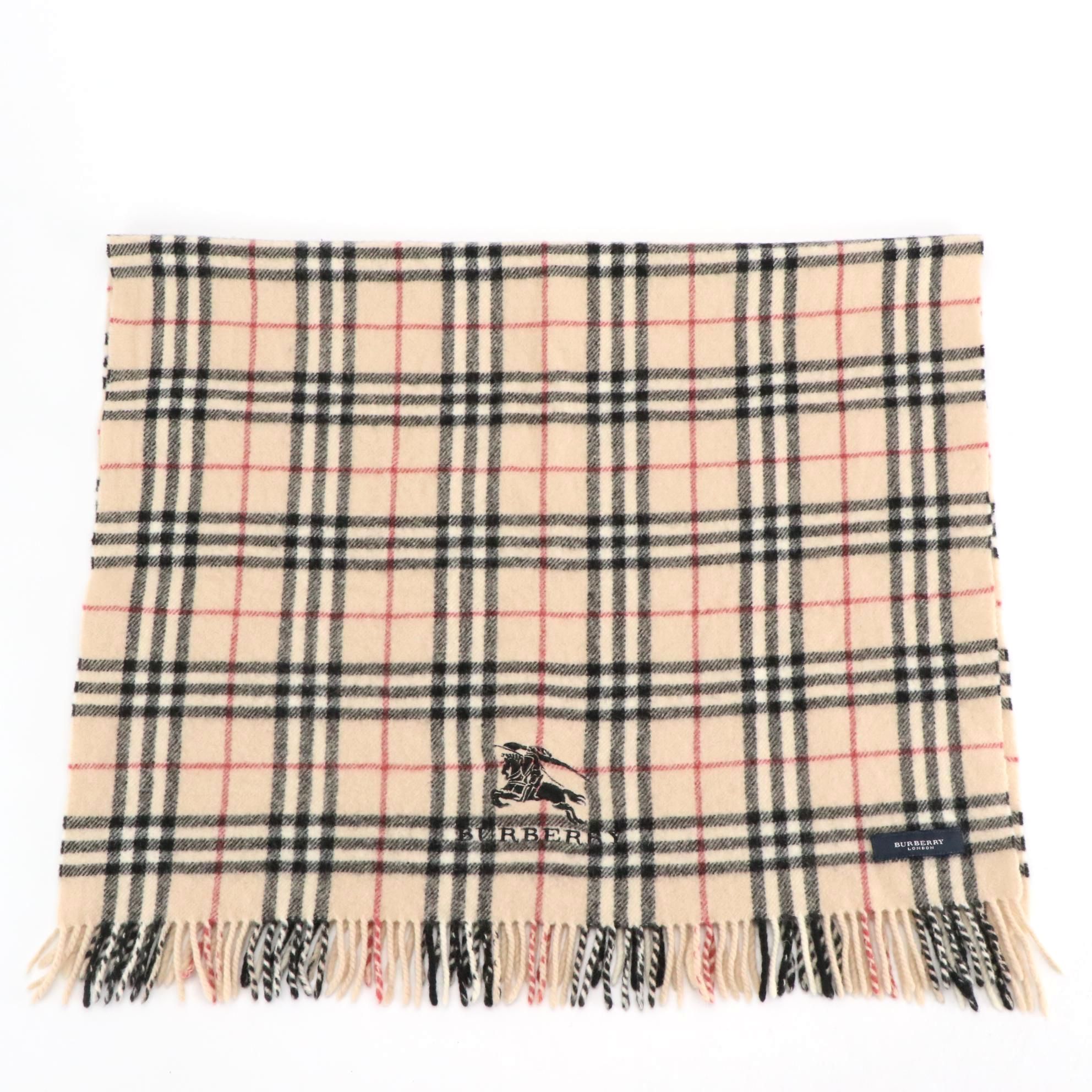 Burberry Fringe Scarf in House Check Wool