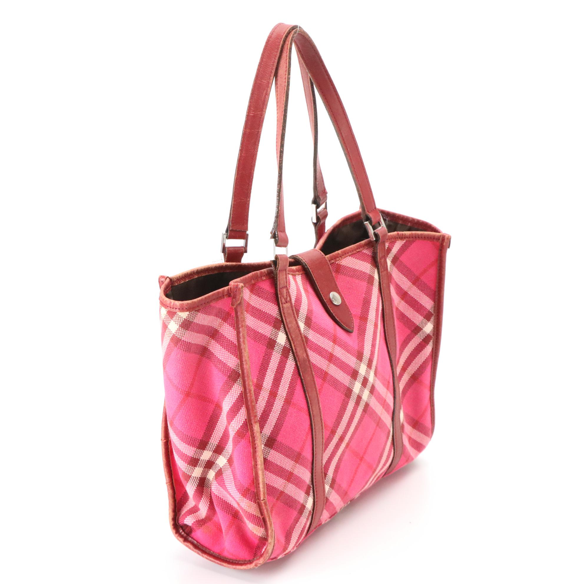 Burberry Blue Label Tote in Pink Nova Check Canvas and Leather Trim