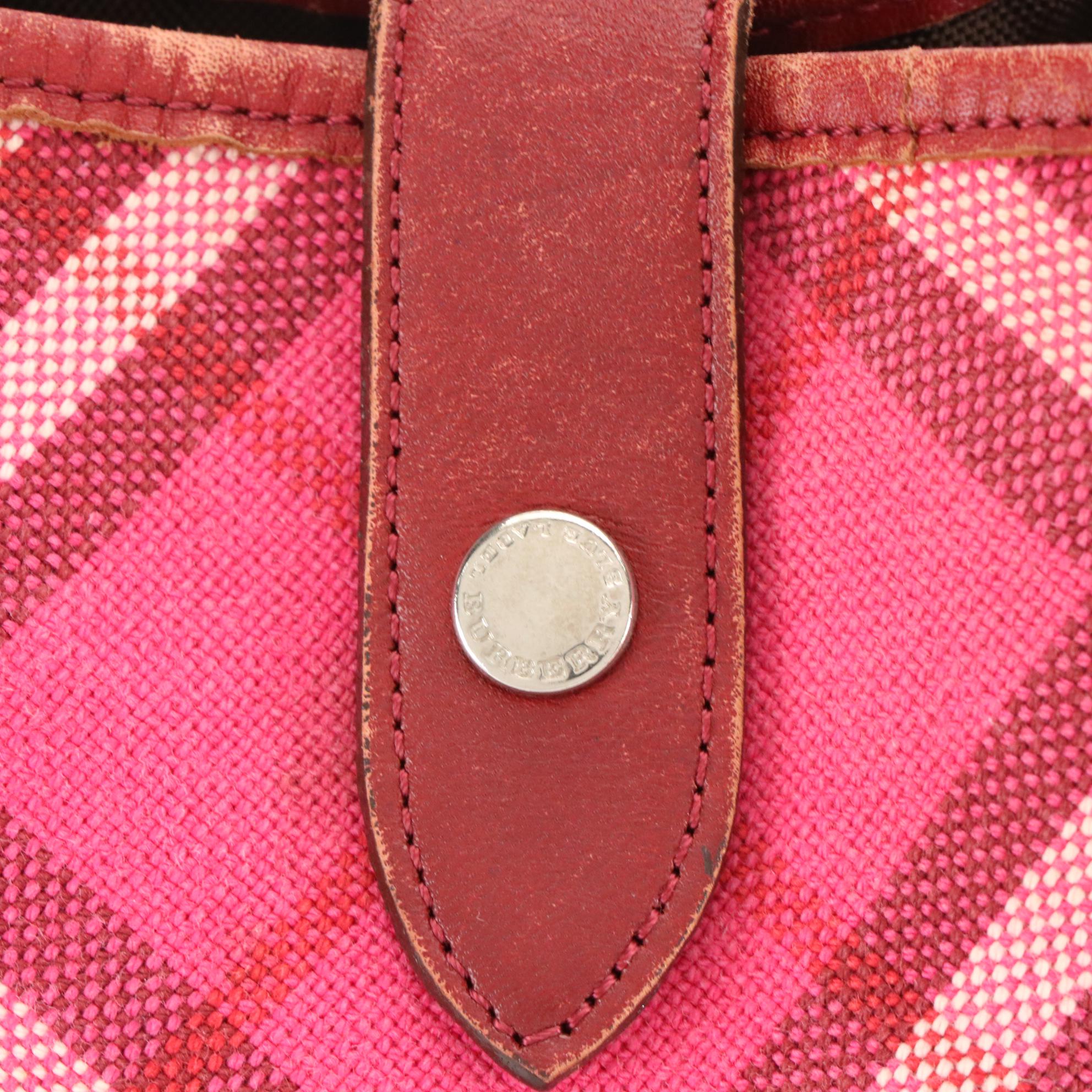 Burberry Blue Label Tote in Pink Nova Check Canvas and Leather Trim
