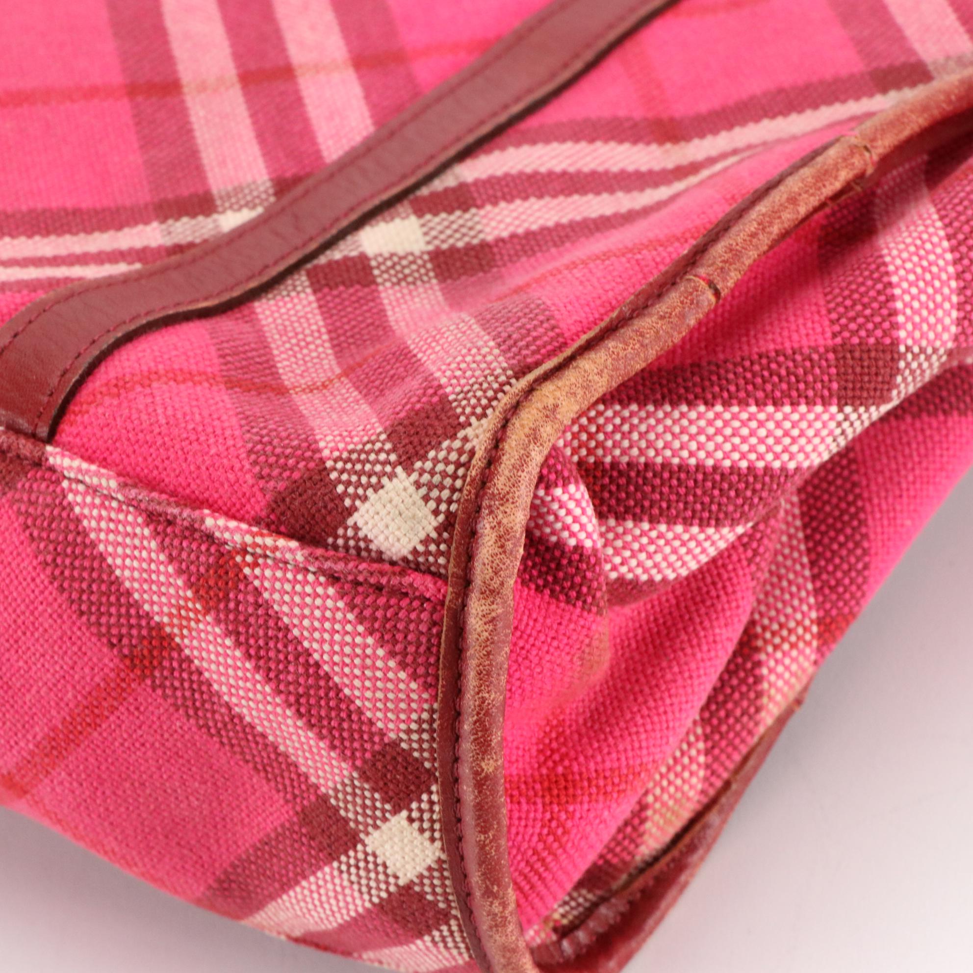 Burberry Blue Label Tote in Pink Nova Check Canvas and Leather Trim