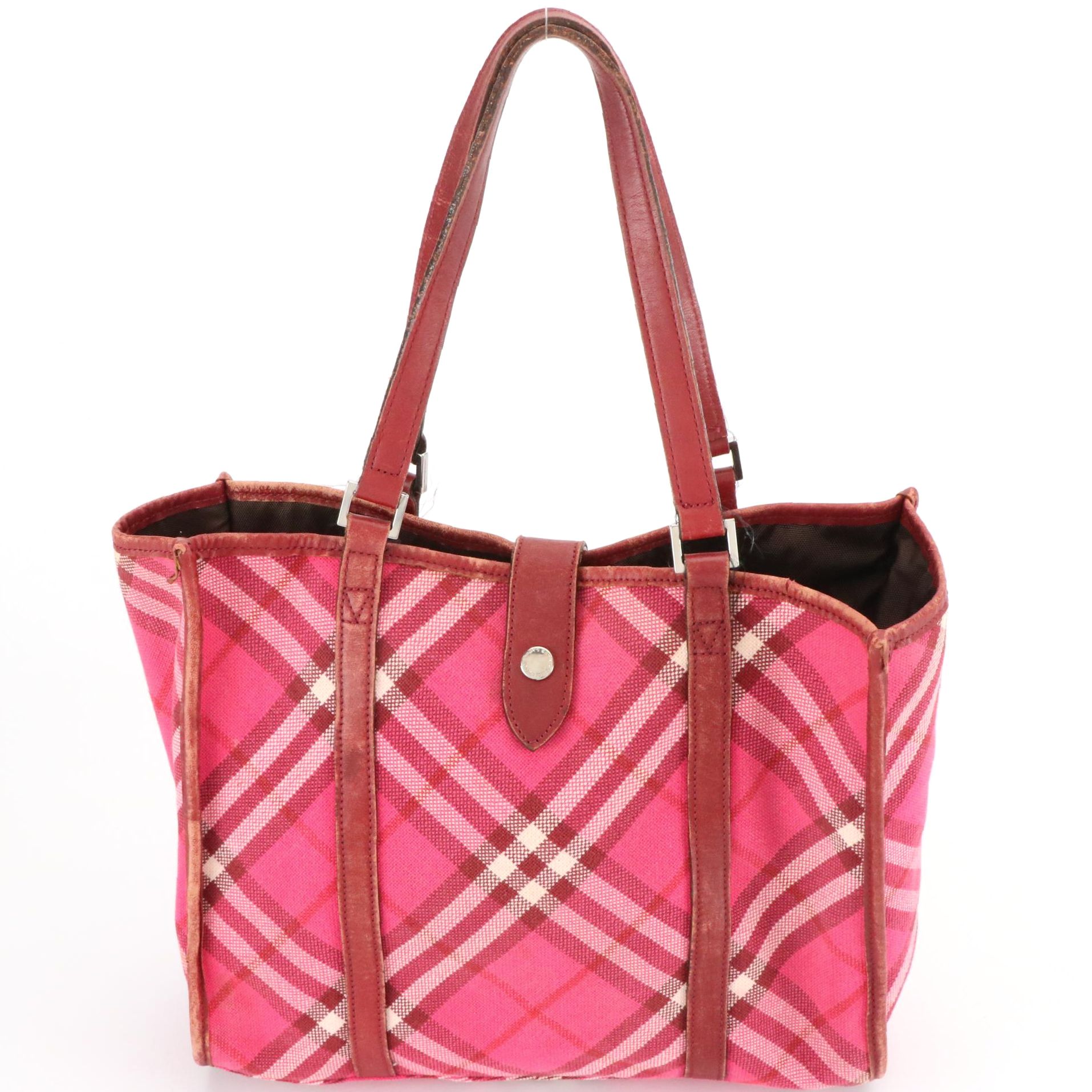 Burberry Blue Label Tote in Pink Nova Check Canvas and Leather Trim