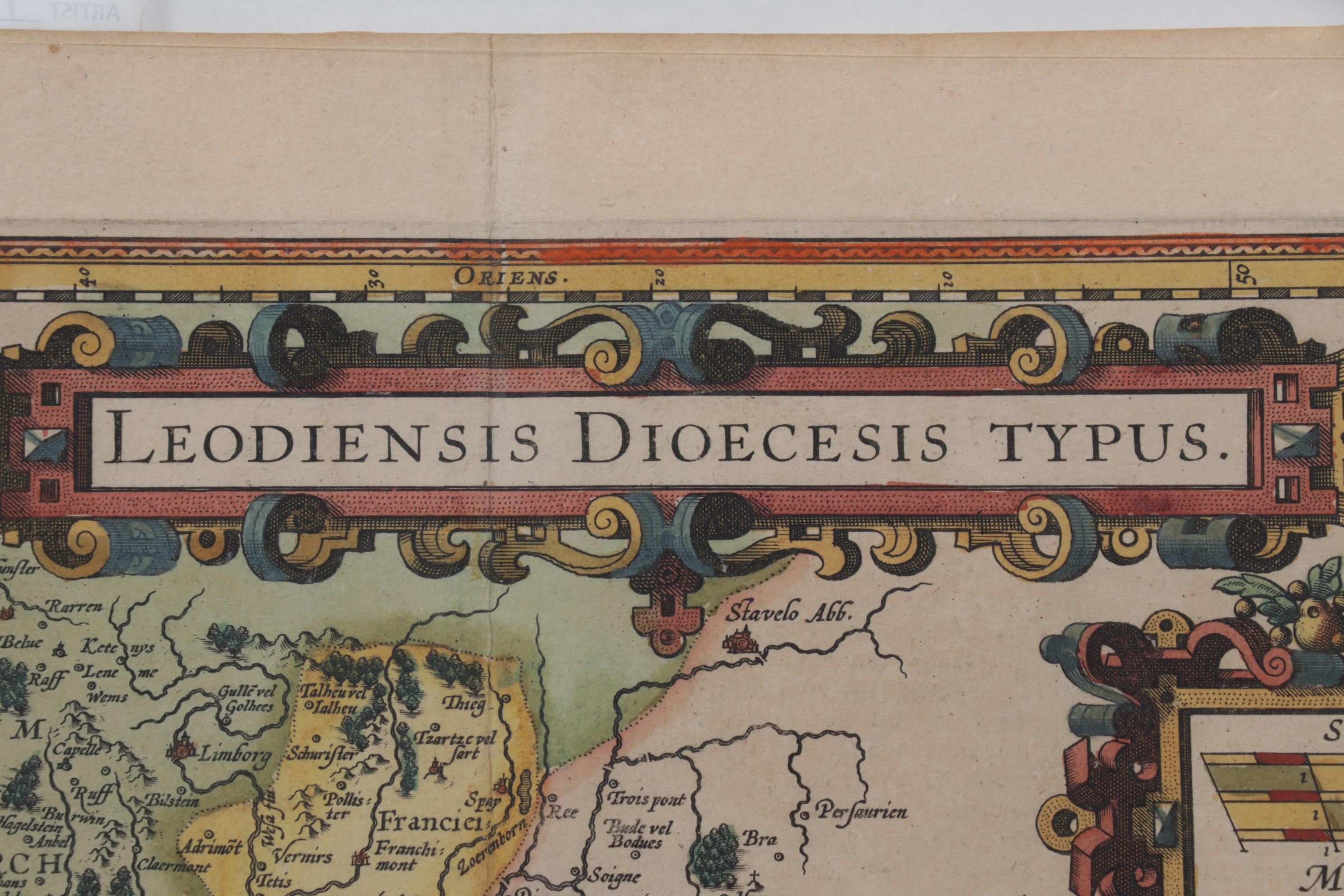 Mercator-Hondius Engraved Map "Leodiensis Dioecesis Typus", 17th Century