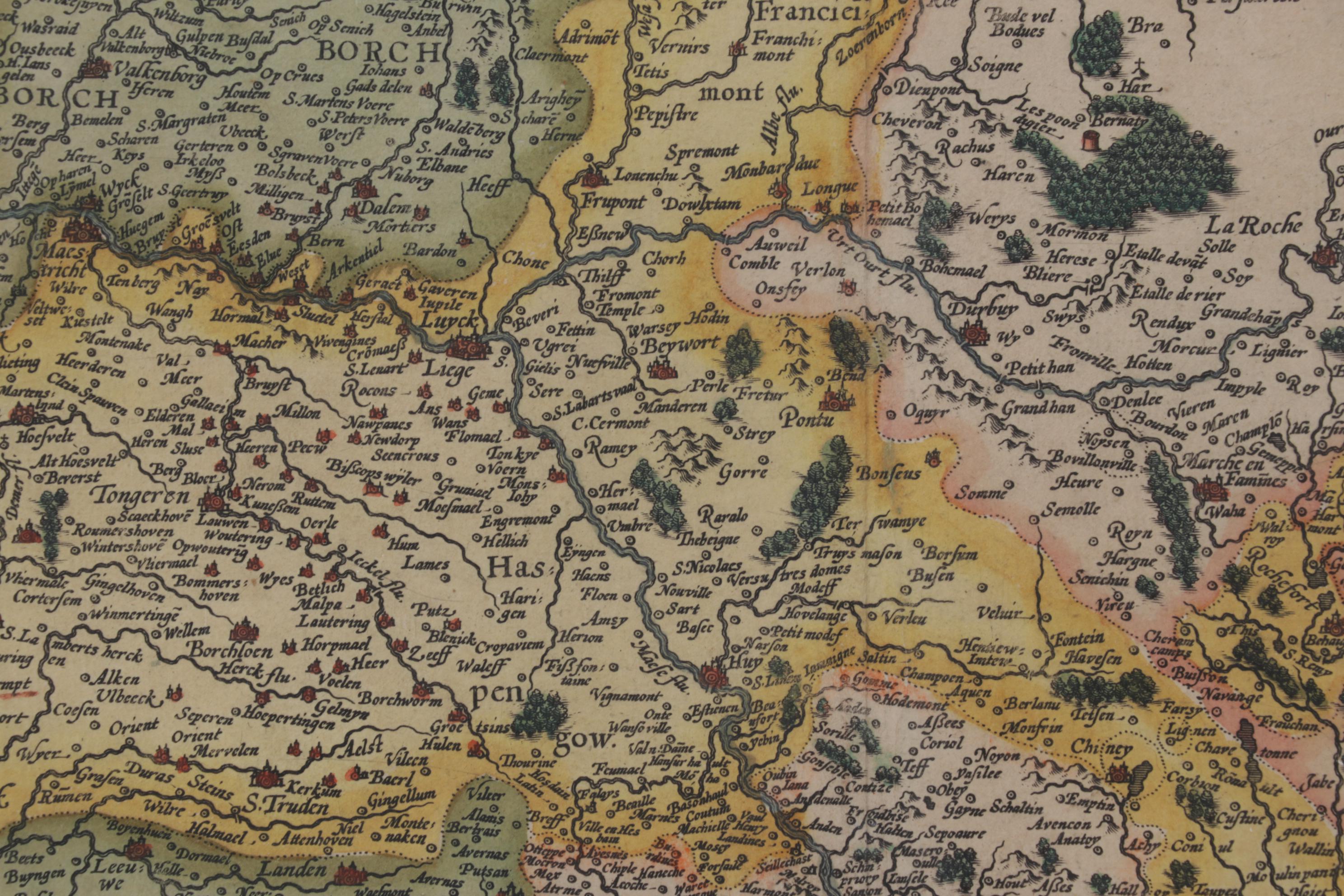 Mercator-Hondius Engraved Map "Leodiensis Dioecesis Typus", 17th Century