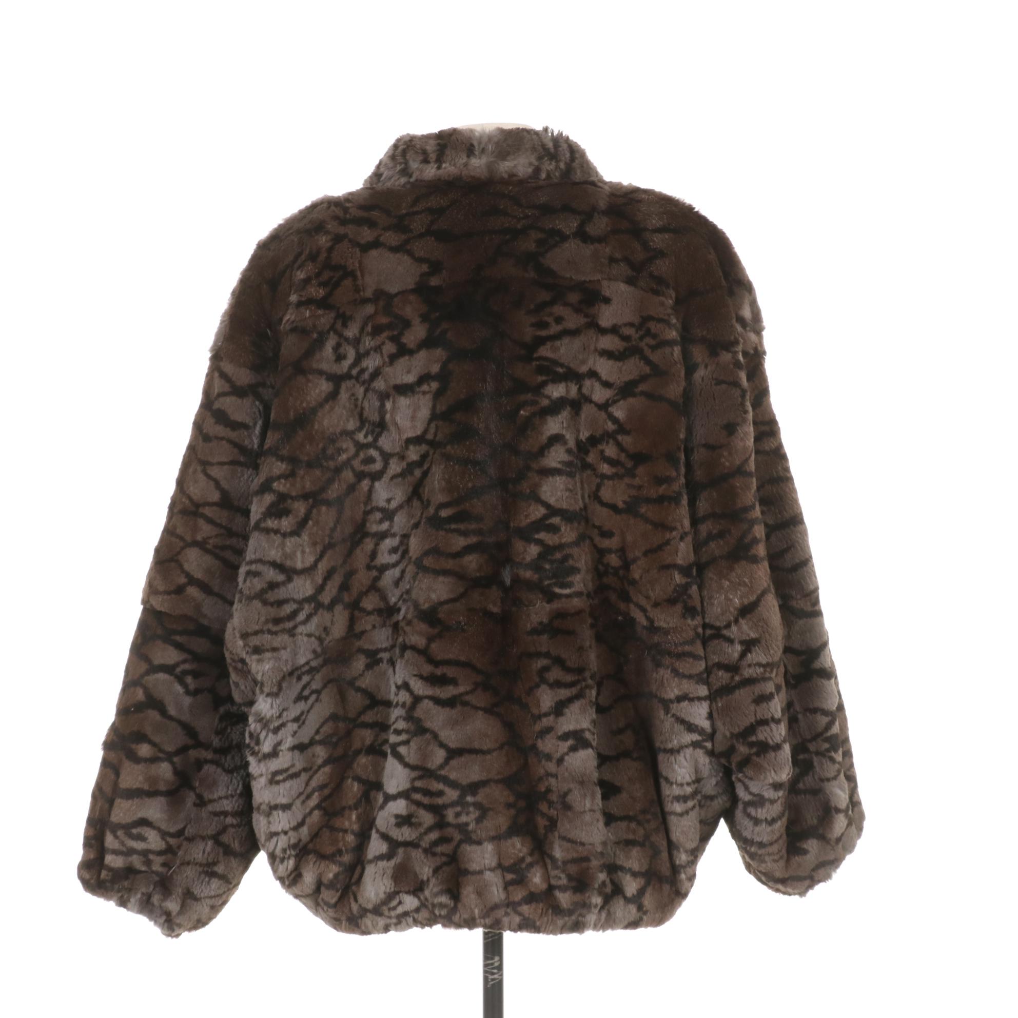 Patterned Sheared Rex Rabbit Fur Jacket by Jindo Furs Sport
