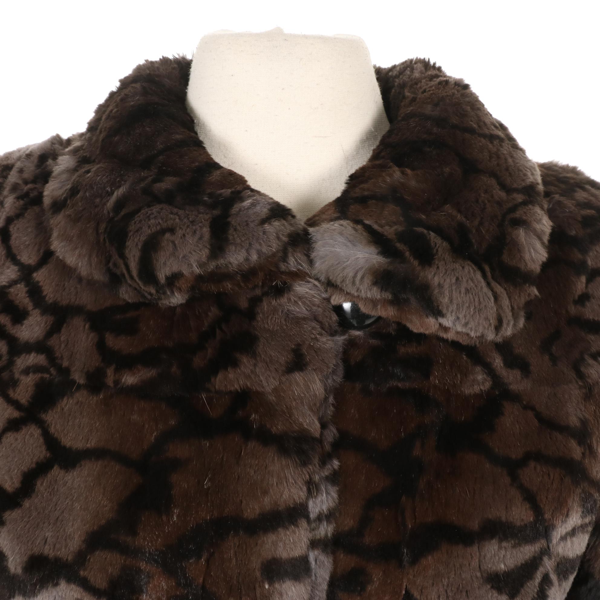 Patterned Sheared Rex Rabbit Fur Jacket by Jindo Furs Sport