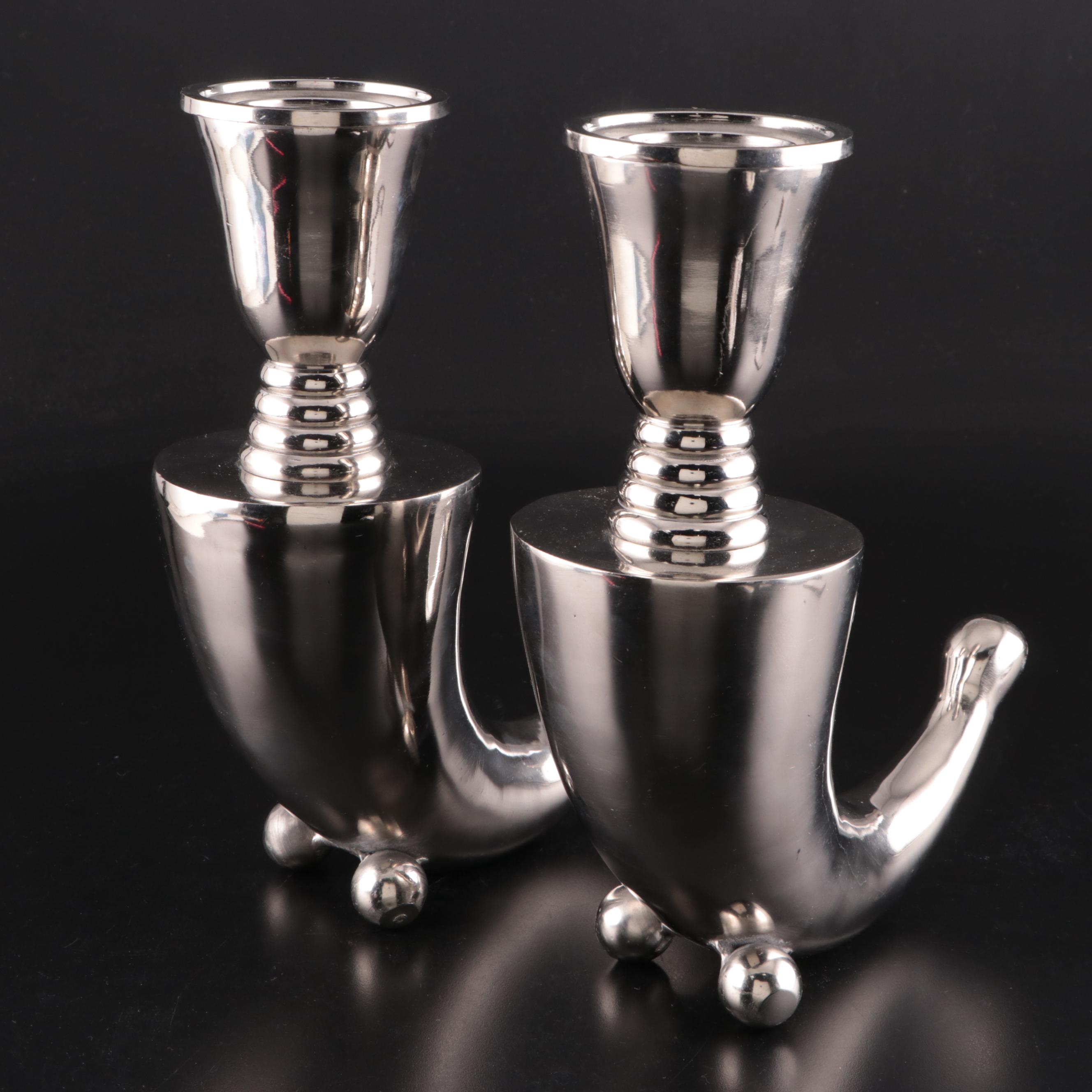 Polished Metal Cornucopia Mull Style Candlesticks