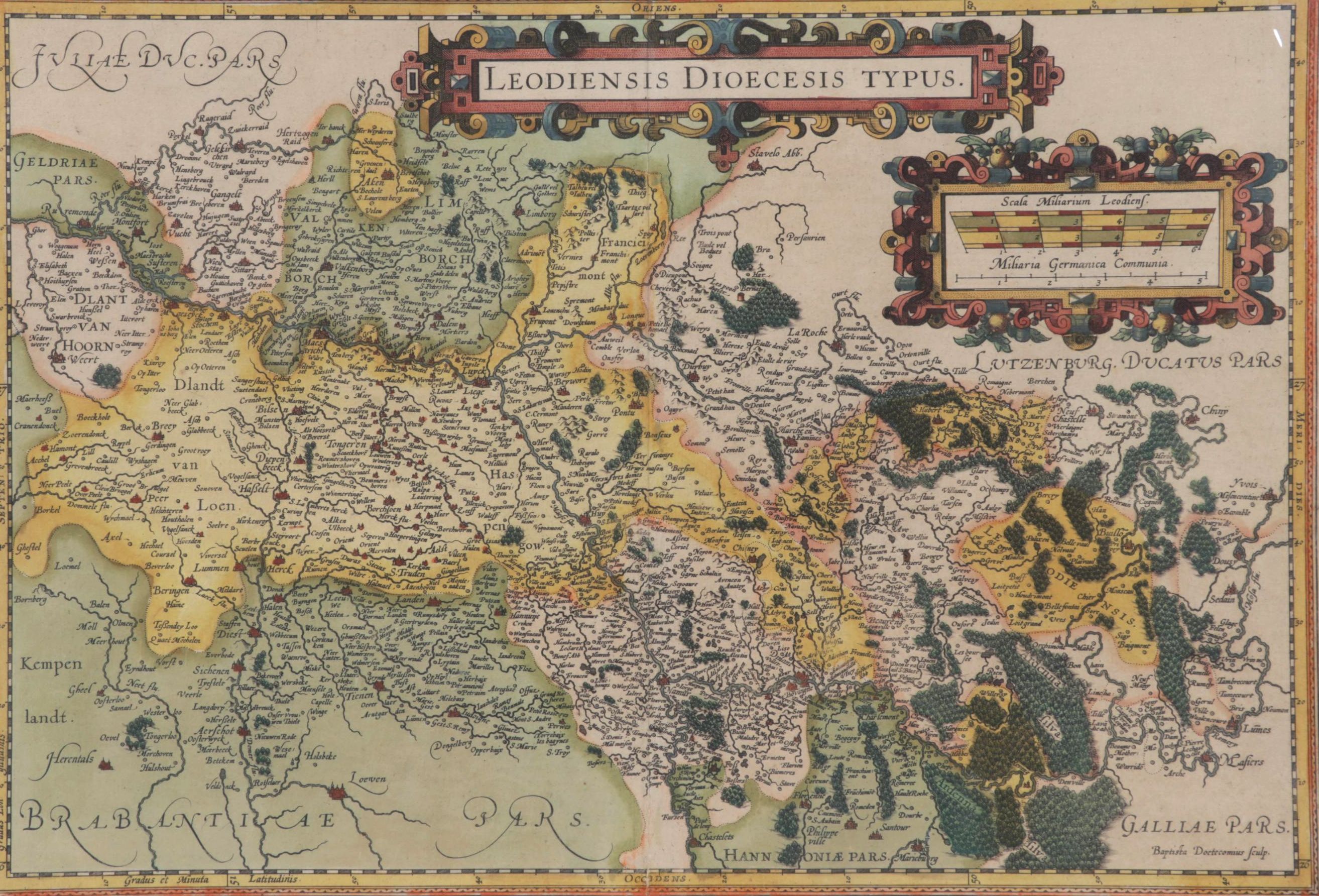 Mercator-Hondius Engraved Map "Leodiensis Dioecesis Typus", 17th Century