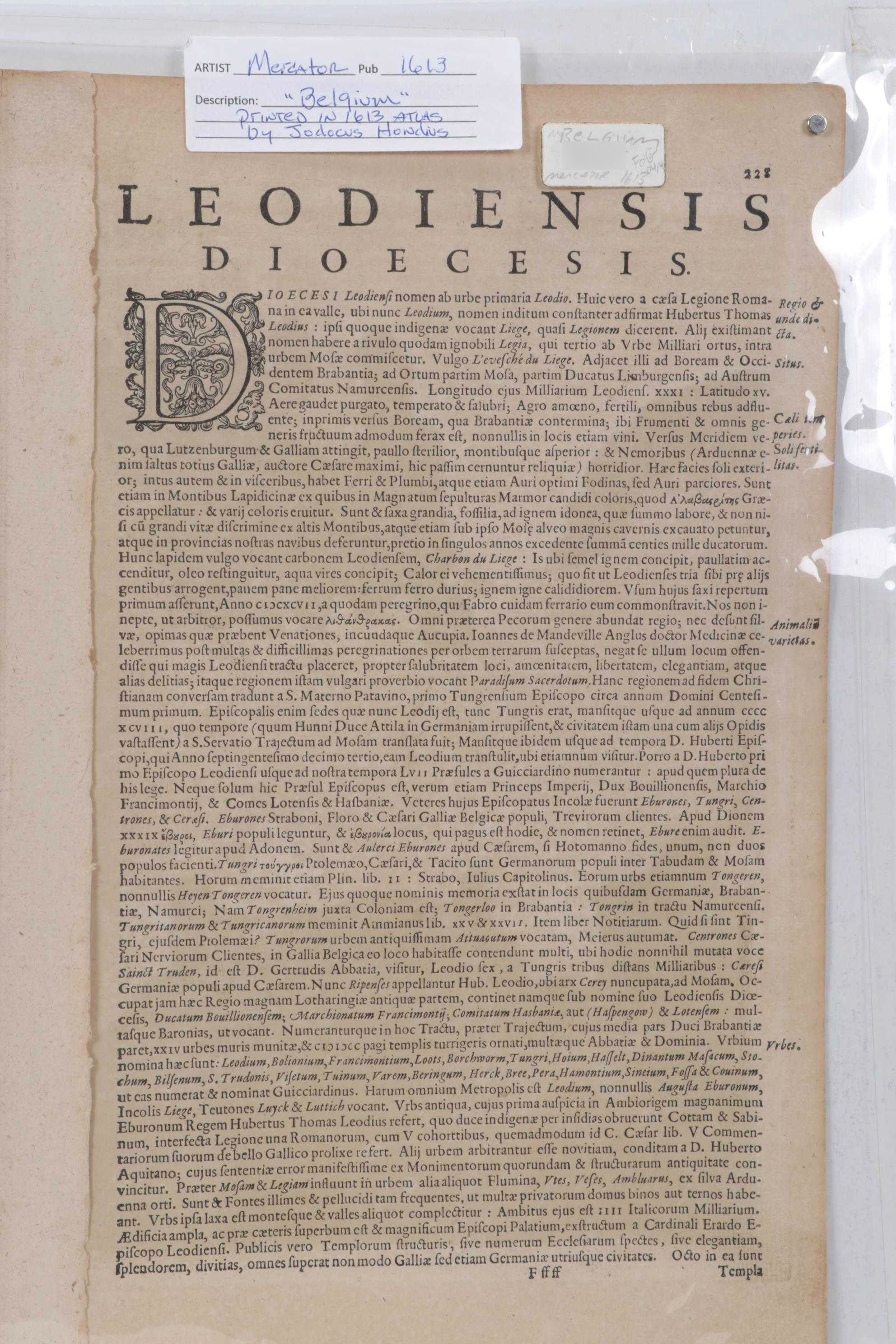 Mercator-Hondius Engraved Map "Leodiensis Dioecesis Typus", 17th Century