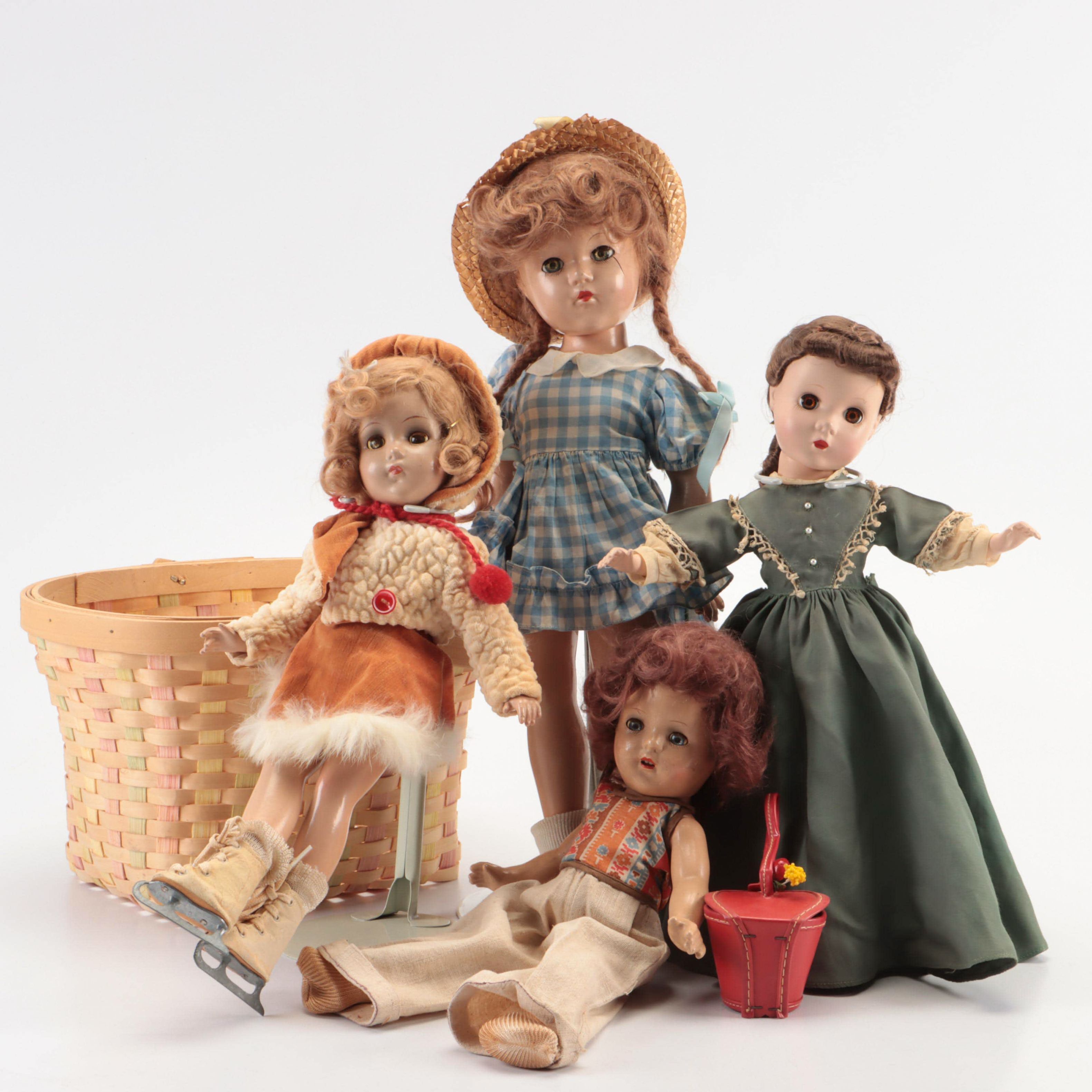 Composition Jointed Sleepy Eye Dolls, Mid-20th Century