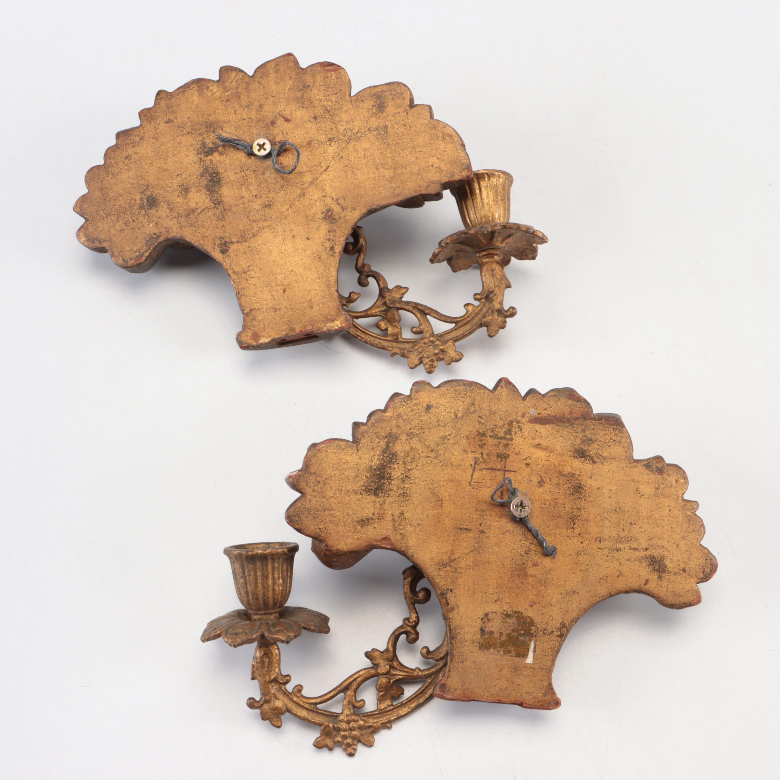 Carved Wood Cornucopia Candle Sconces