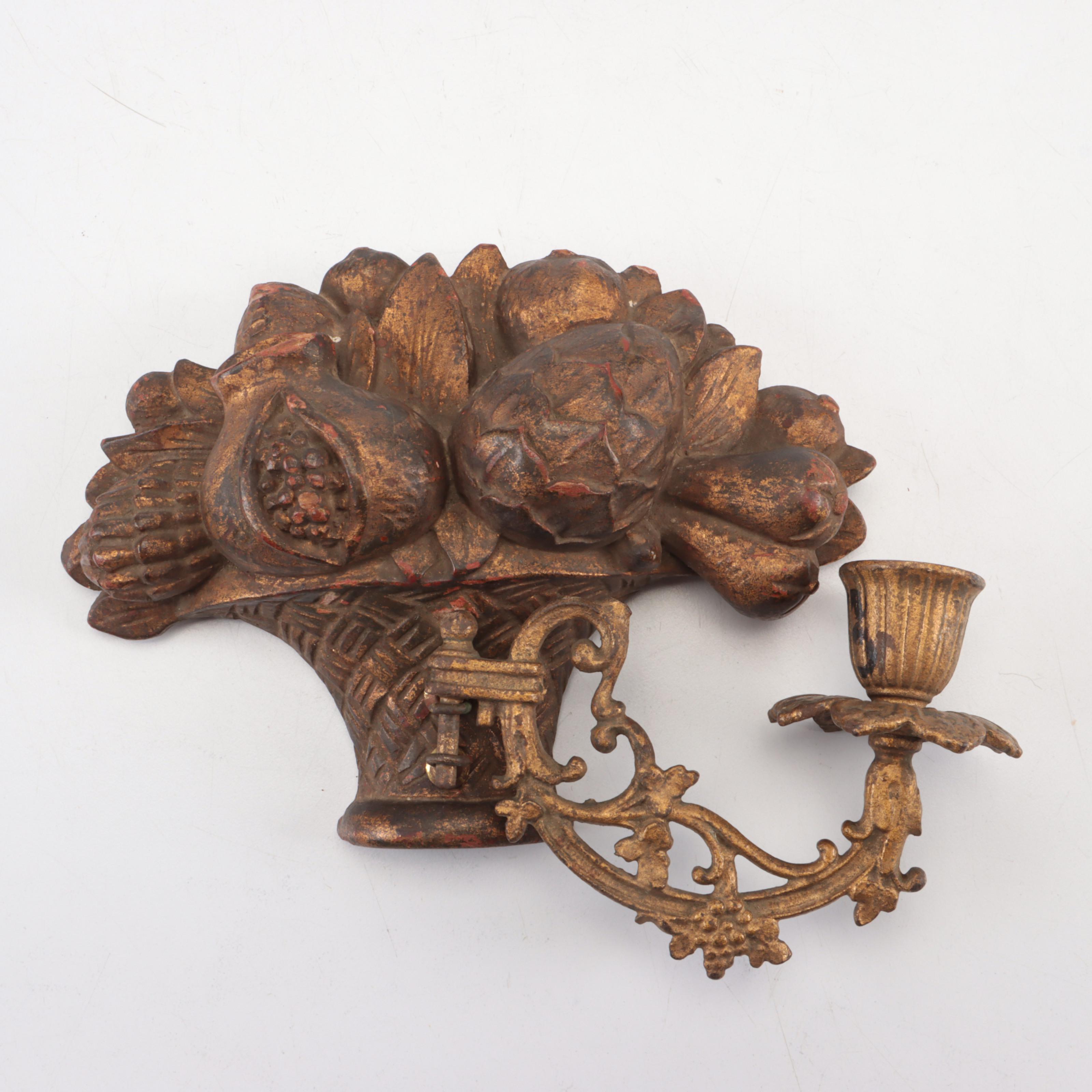 Carved Wood Cornucopia Candle Sconces