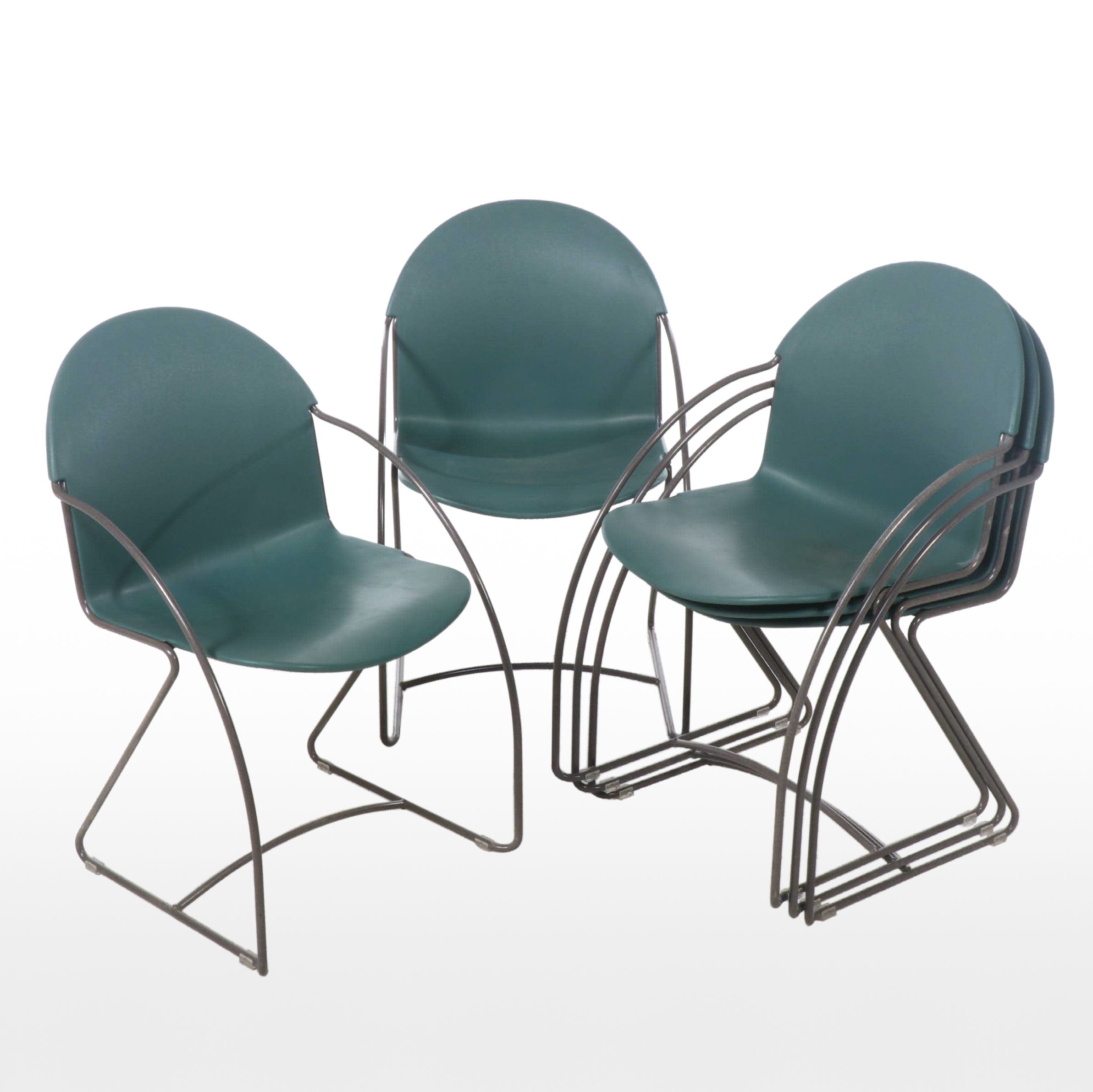 Five Steelcase Modern Stacking Plastic and Metal Chairs