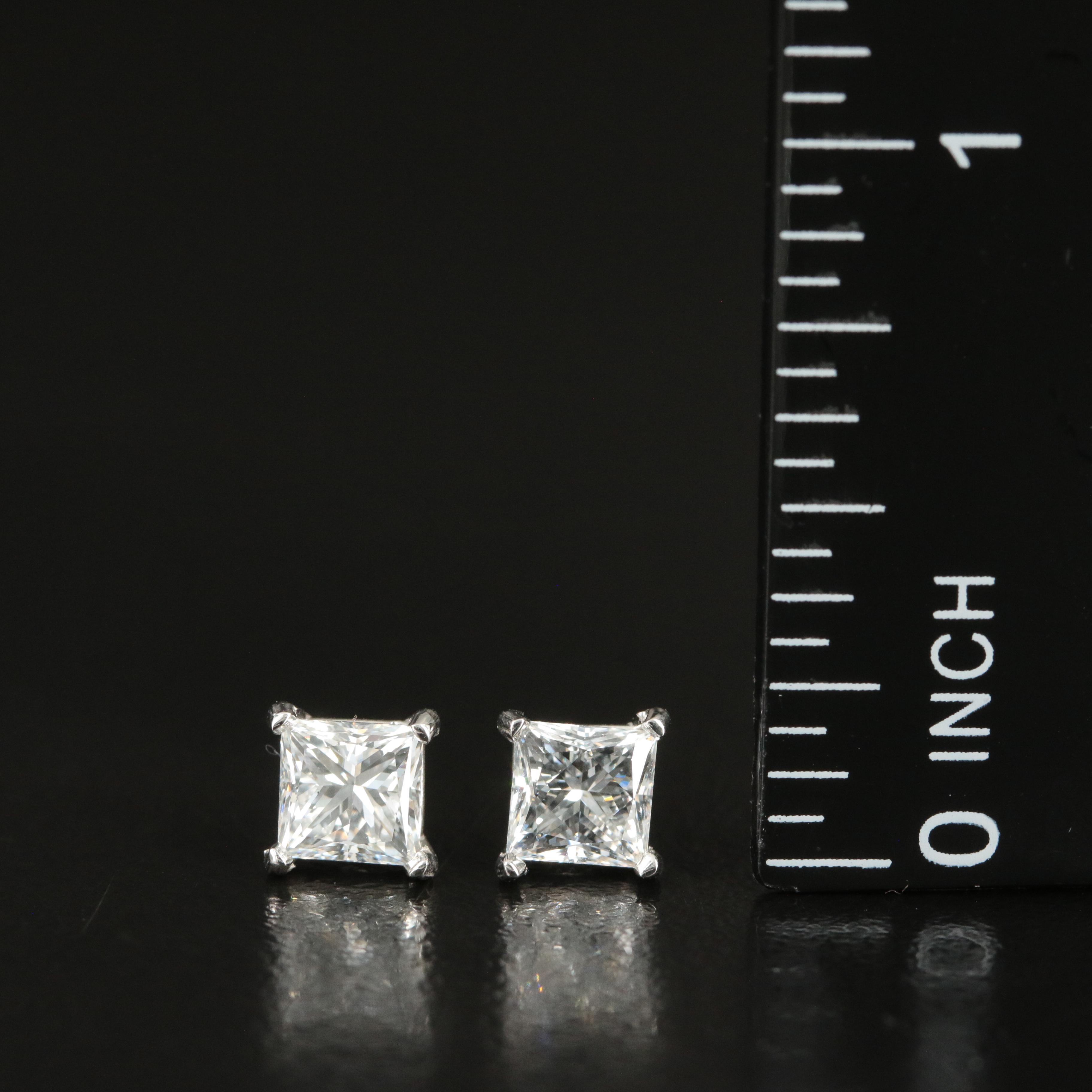 Platinum 1.55 CTW Diamond Stud Earrings with GIA eReport and Online Report
