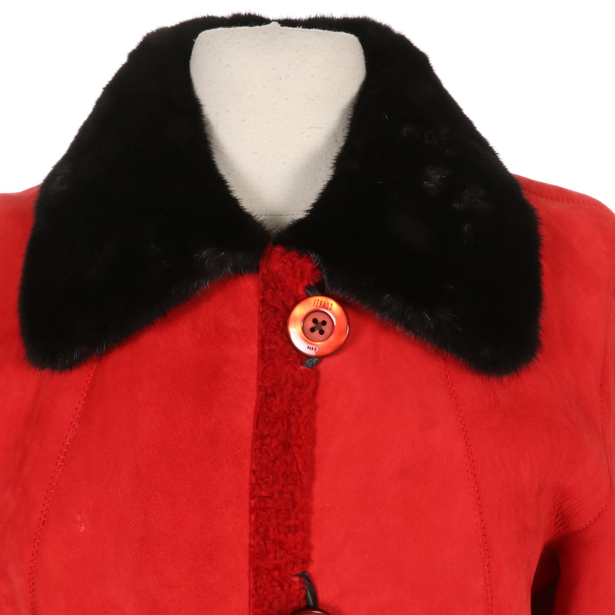 Louis Feraud Red Reversible Jacket with Black Mink Fur Collar