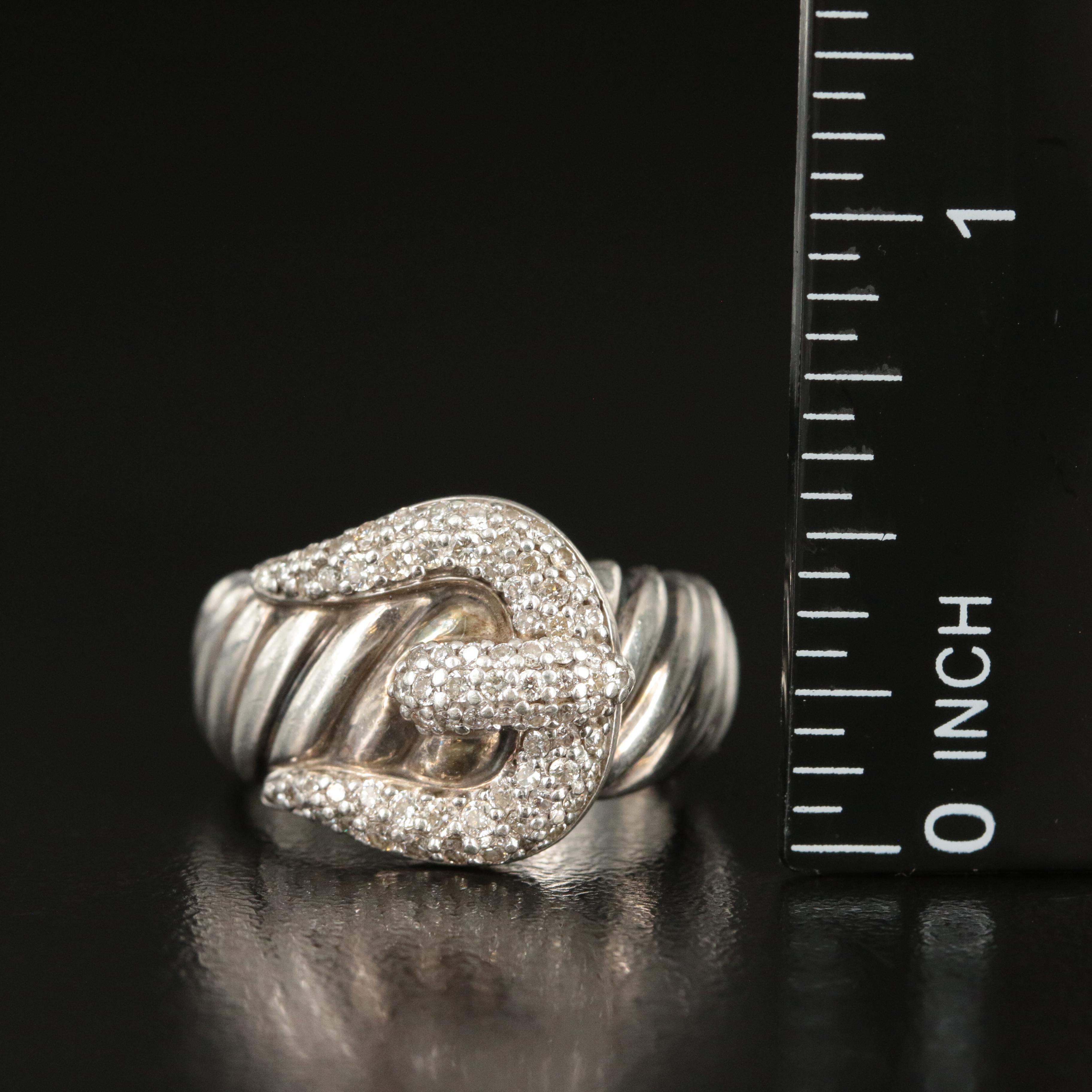 David Yurman Sterling 0.68 CTW Diamond Buckle Cable Ring