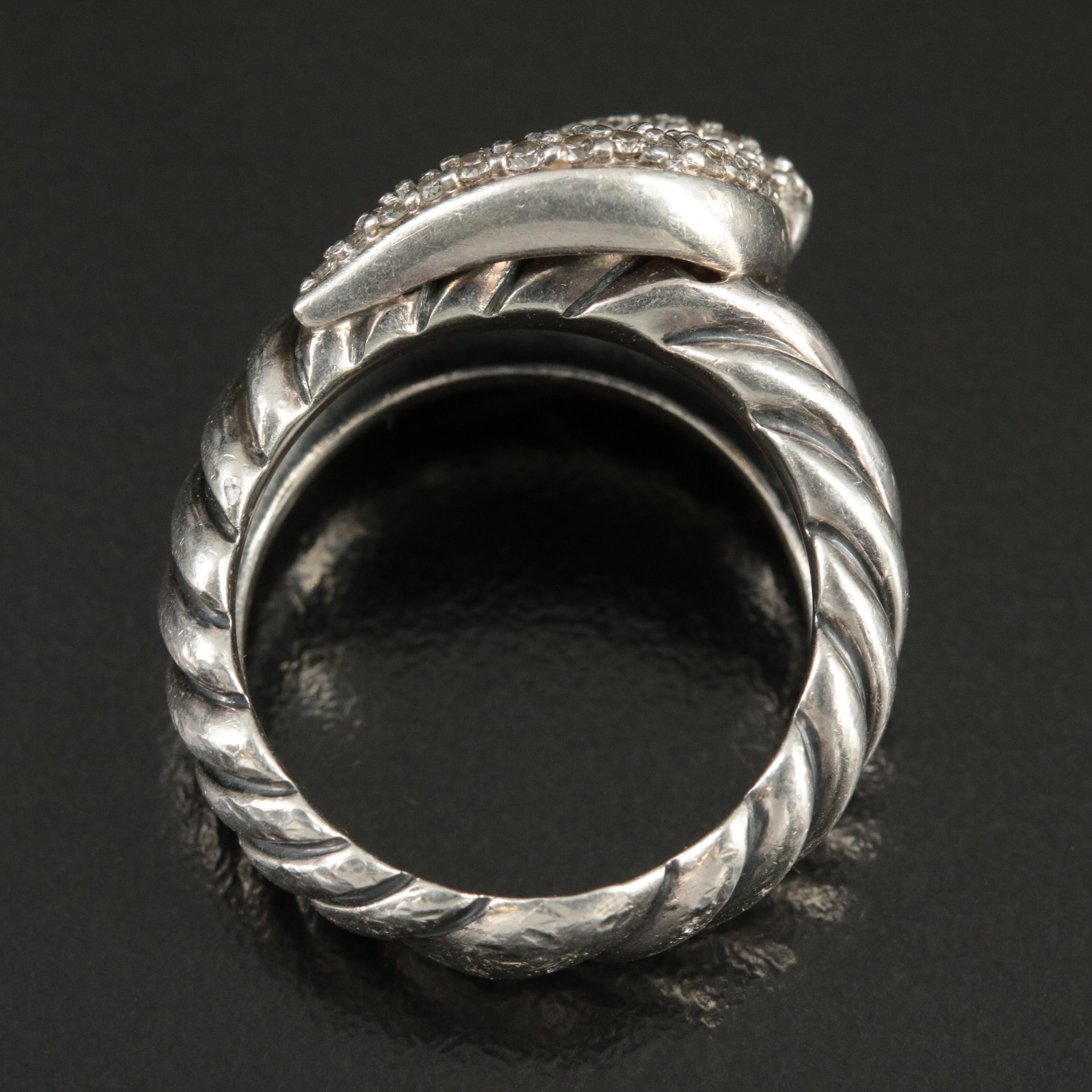 David Yurman Sterling 0.68 CTW Diamond Buckle Cable Ring