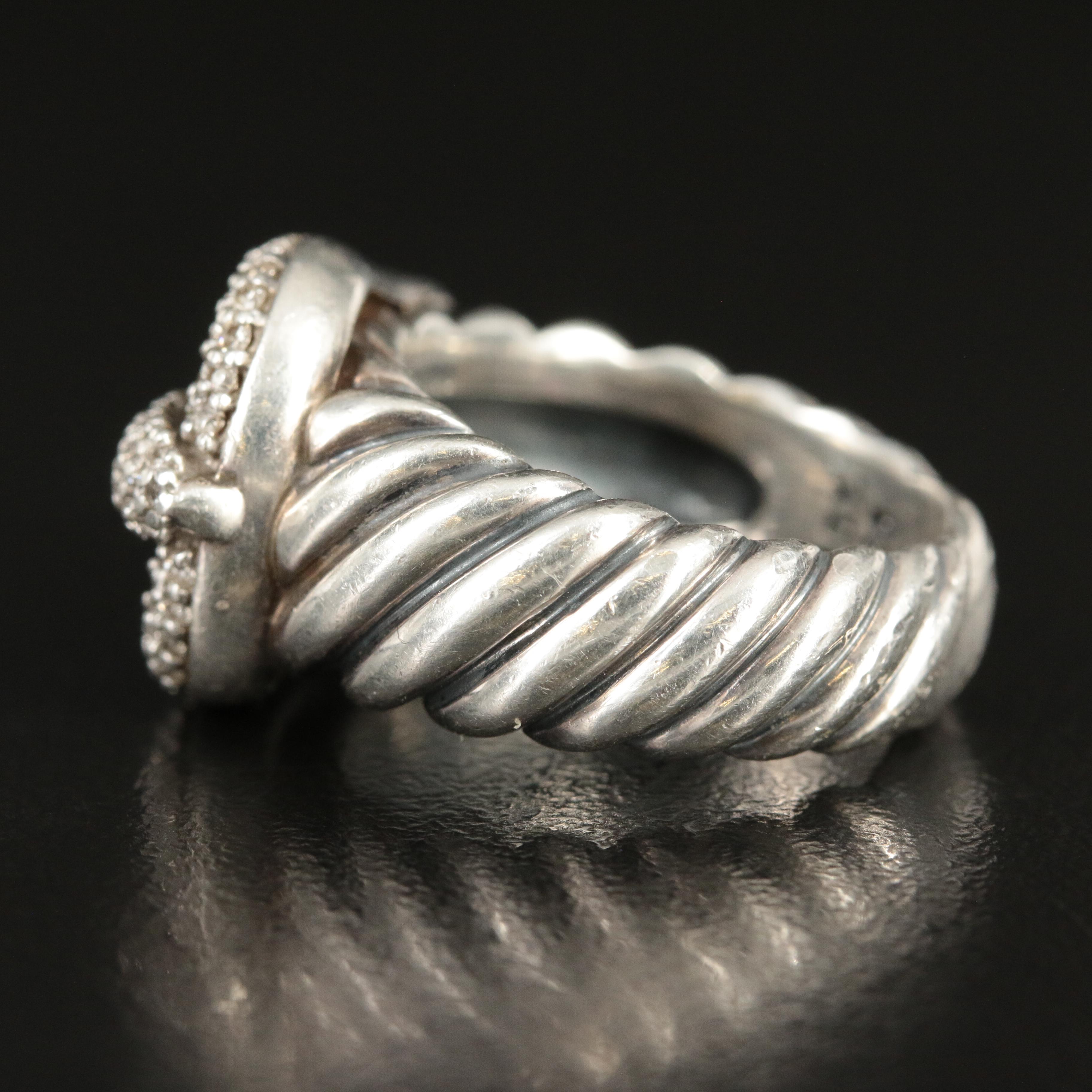 David Yurman Sterling 0.68 CTW Diamond Buckle Cable Ring