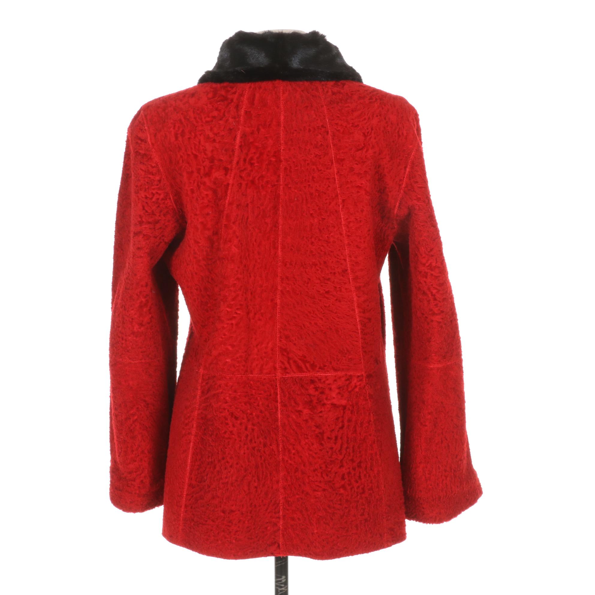 Louis Feraud Red Reversible Jacket with Black Mink Fur Collar