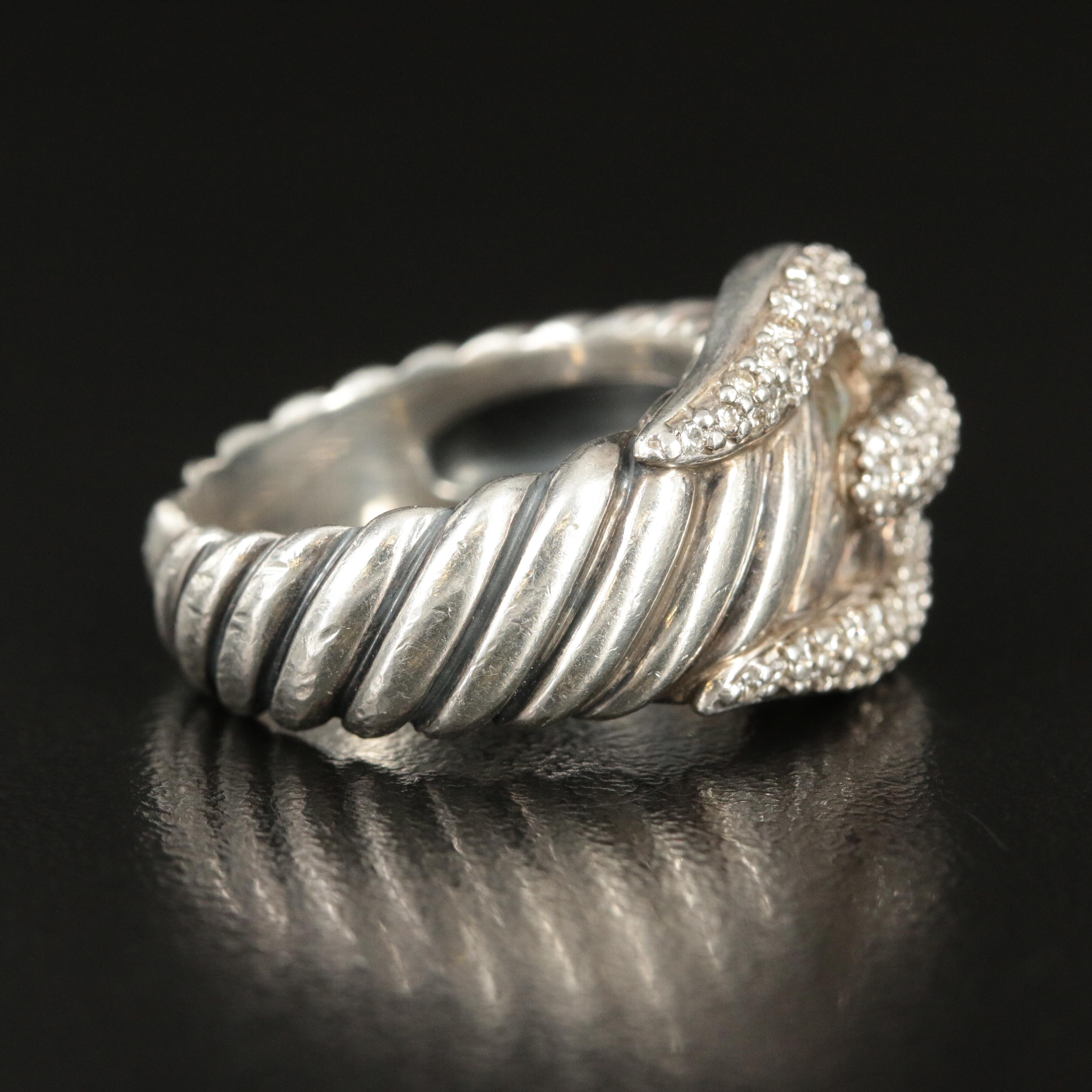 David Yurman Sterling 0.68 CTW Diamond Buckle Cable Ring