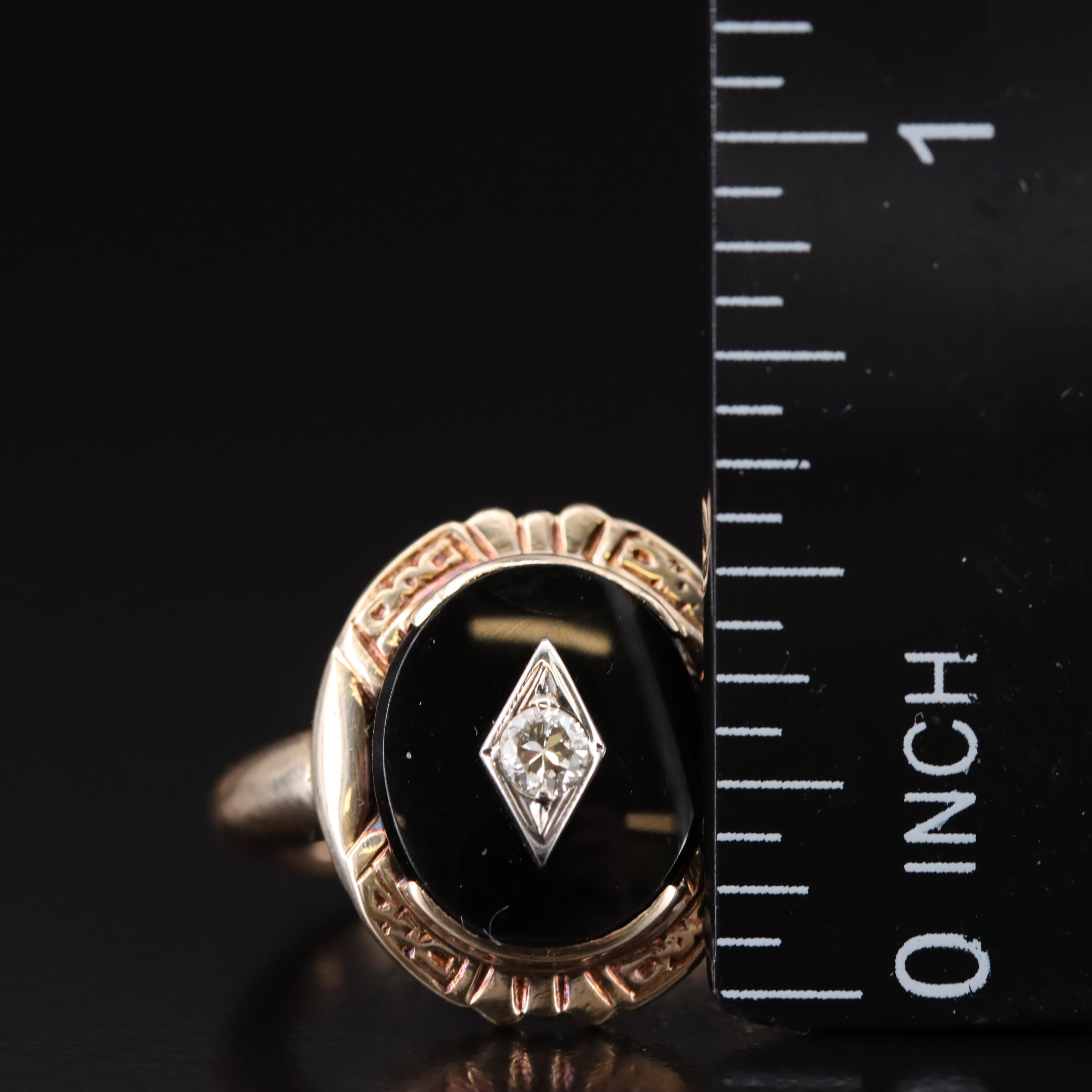 Vintage 10K Black Onyx and Diamond Ring
