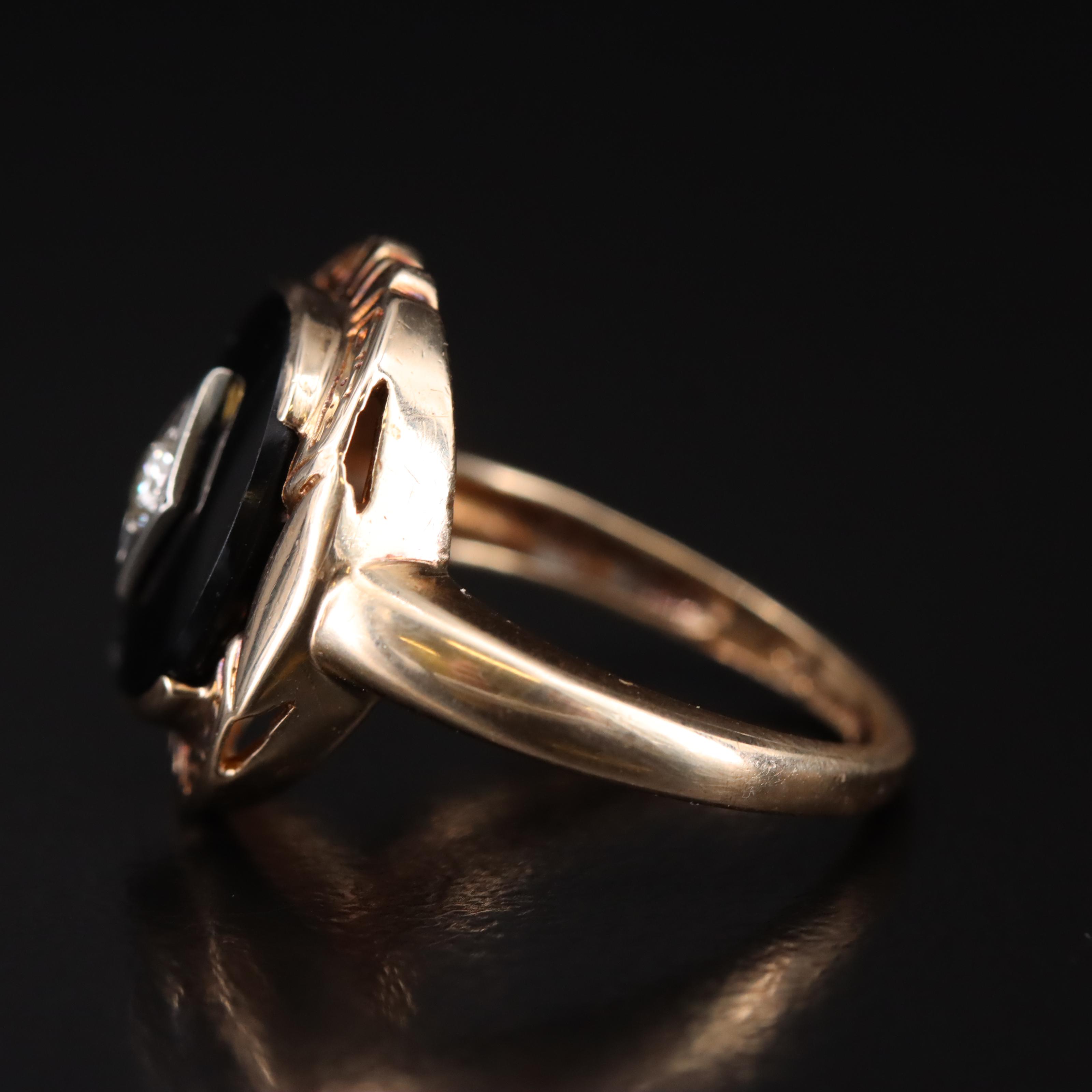 Vintage 10K Black Onyx and Diamond Ring