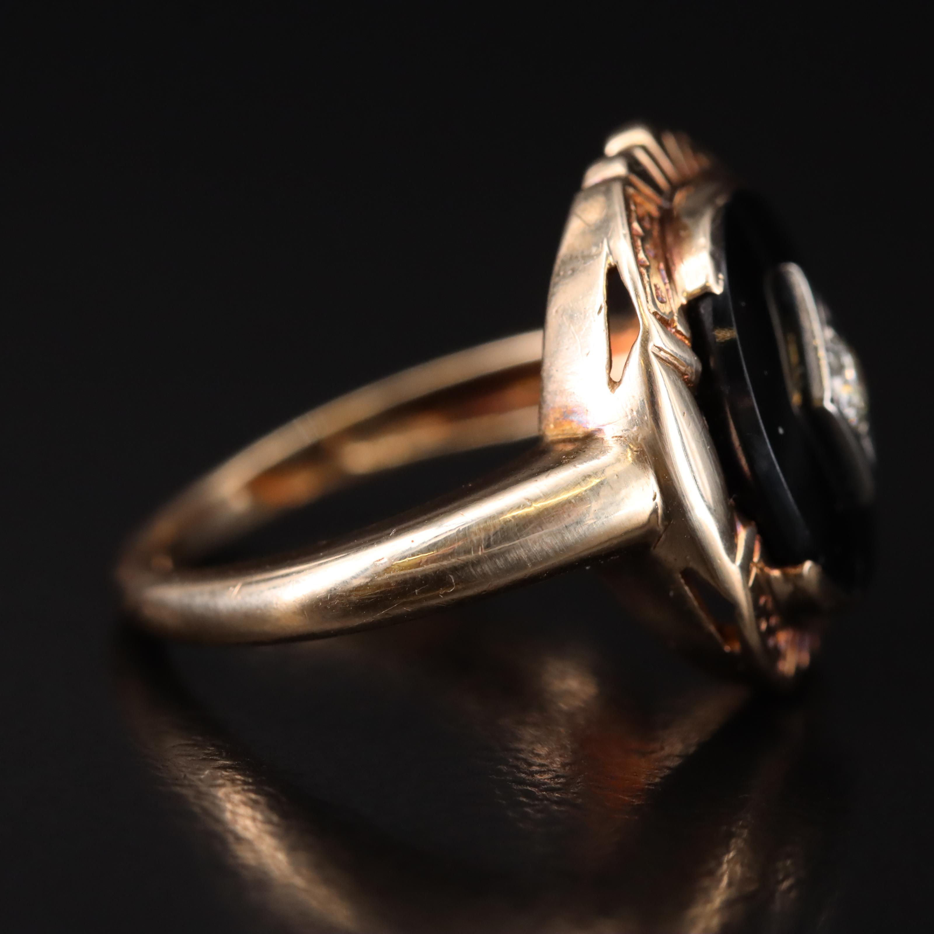 Vintage 10K Black Onyx and Diamond Ring