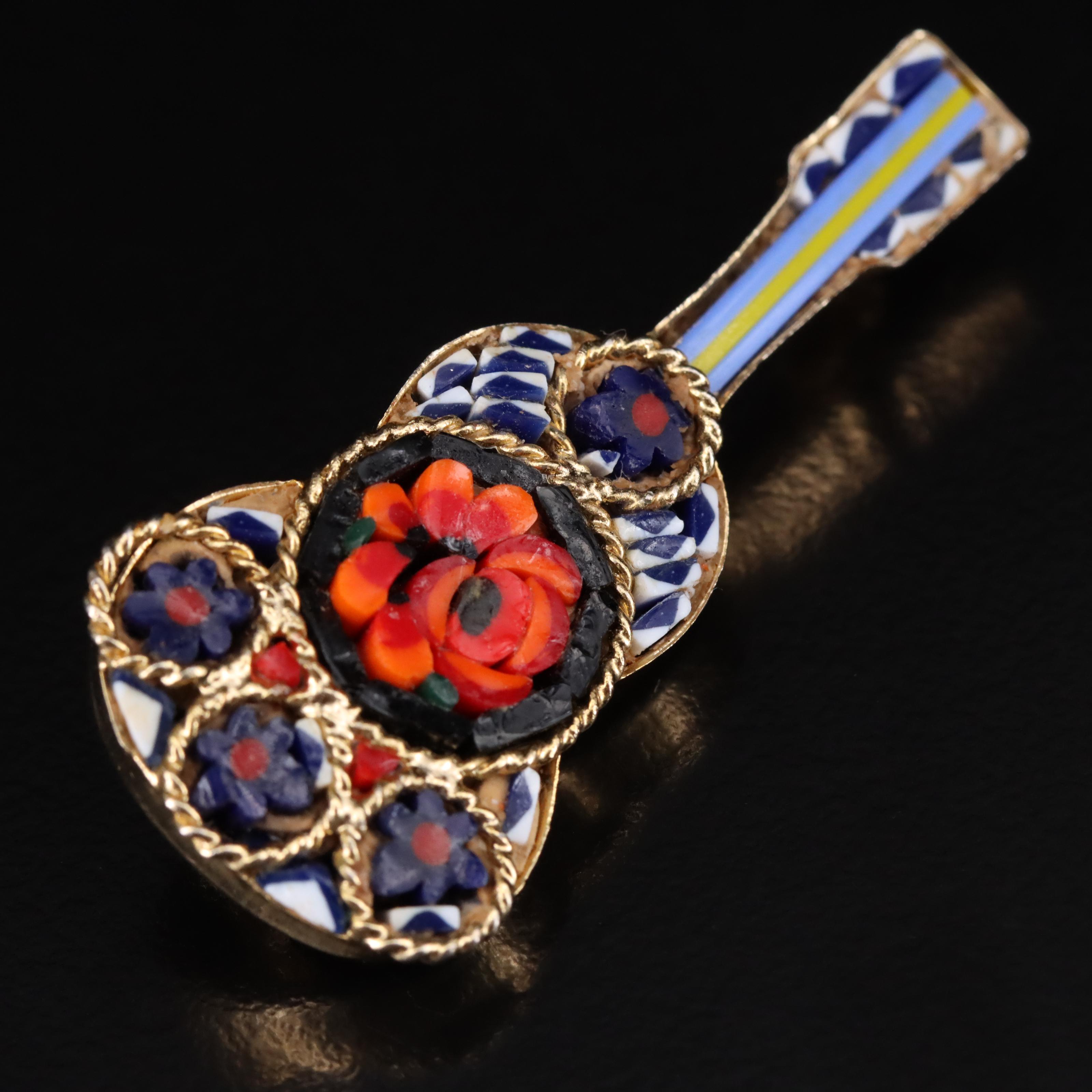 Micromosaic Guitar Brooch
